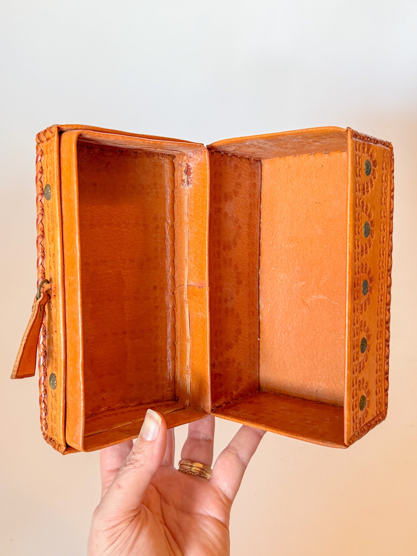 Vintage Embossed and Studded Leather Domed Box