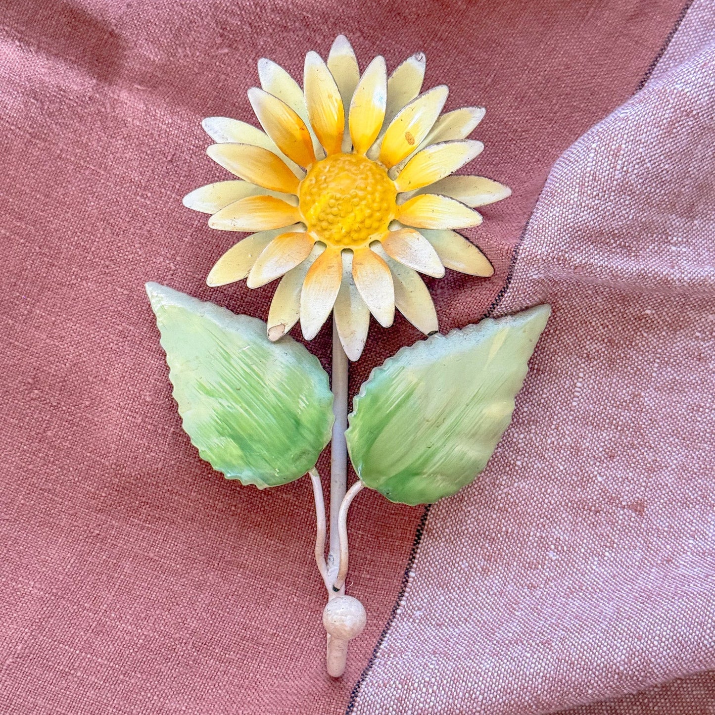 Vintage Tole Yellow Daisy Wall Hook