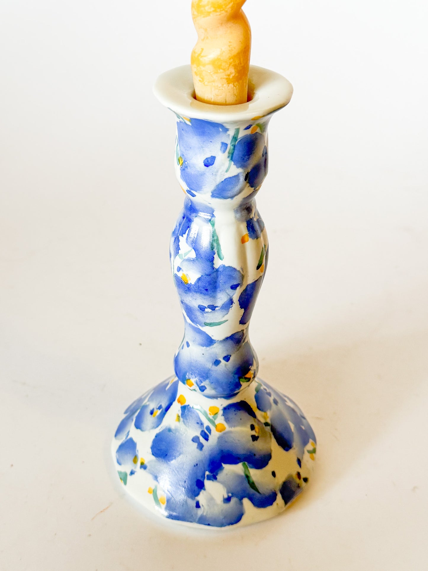 Vintage Porcelain French Blue Impressionist Candlestick