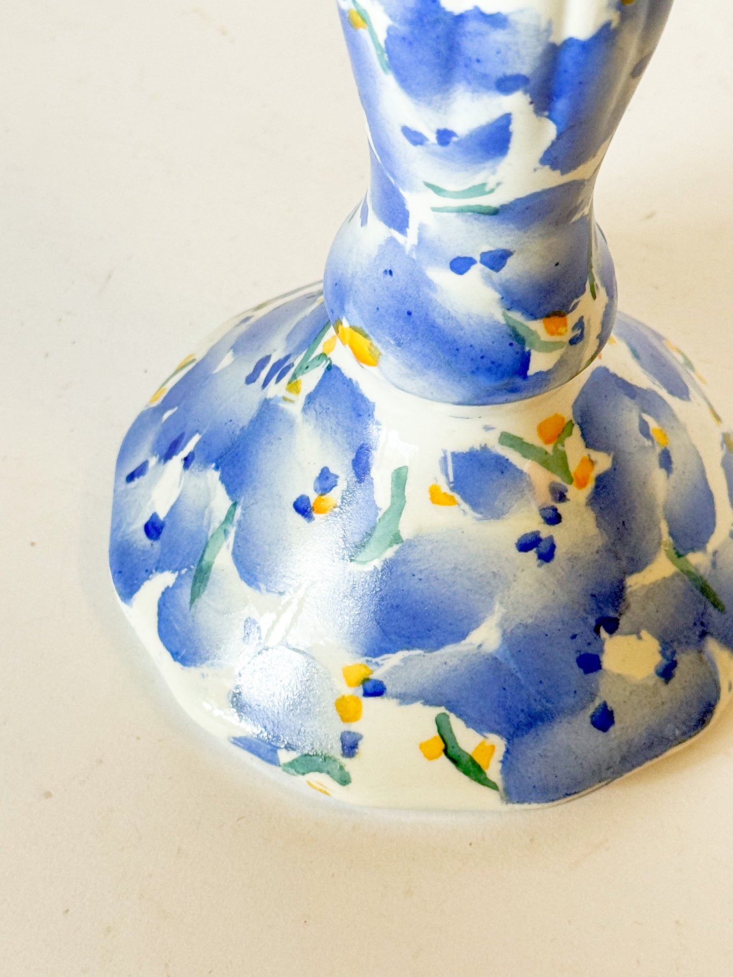 Vintage Porcelain French Blue Impressionist Candlestick