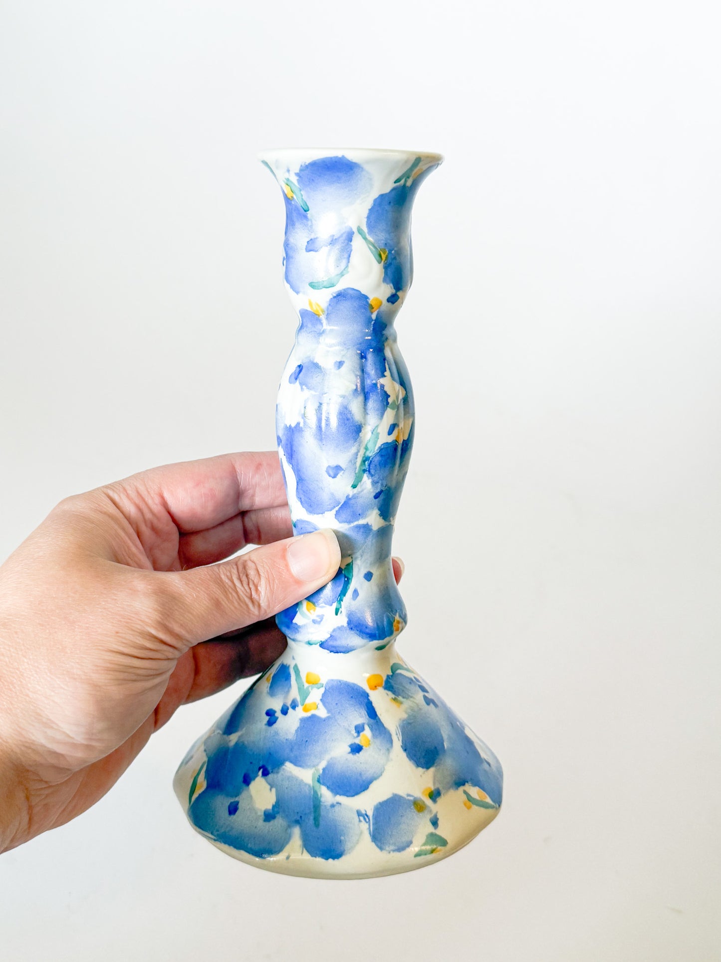 Vintage Porcelain French Blue Impressionist Candlestick