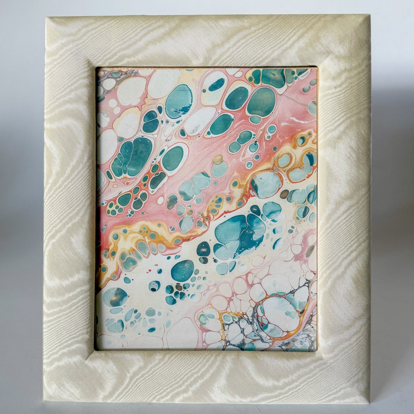 Vintage Moire Ivory and Blush Fabric Table Top Picture Frame, 8x10