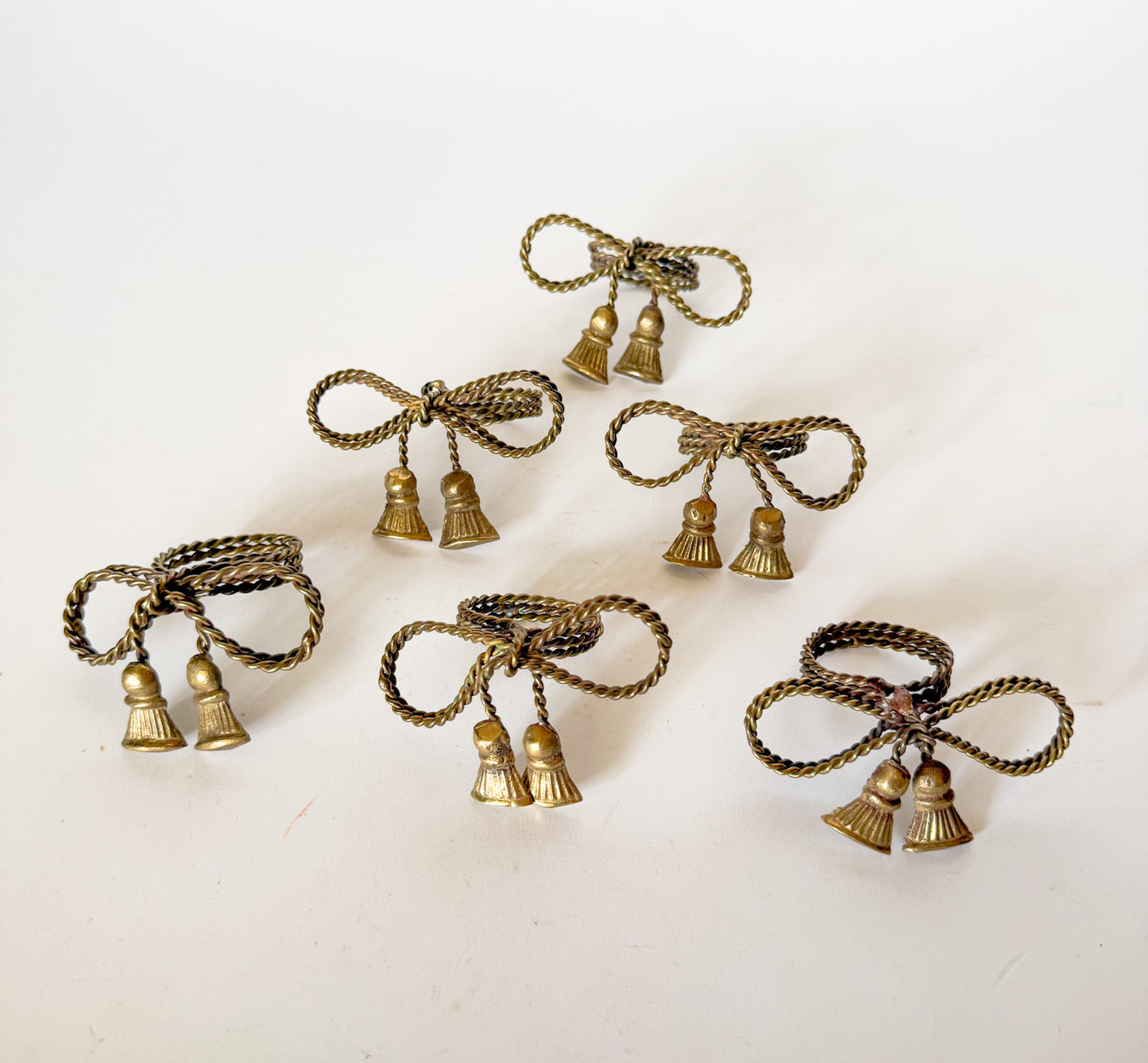 Vintage Brass Tassel Bow Napkin Rings - Set of 6