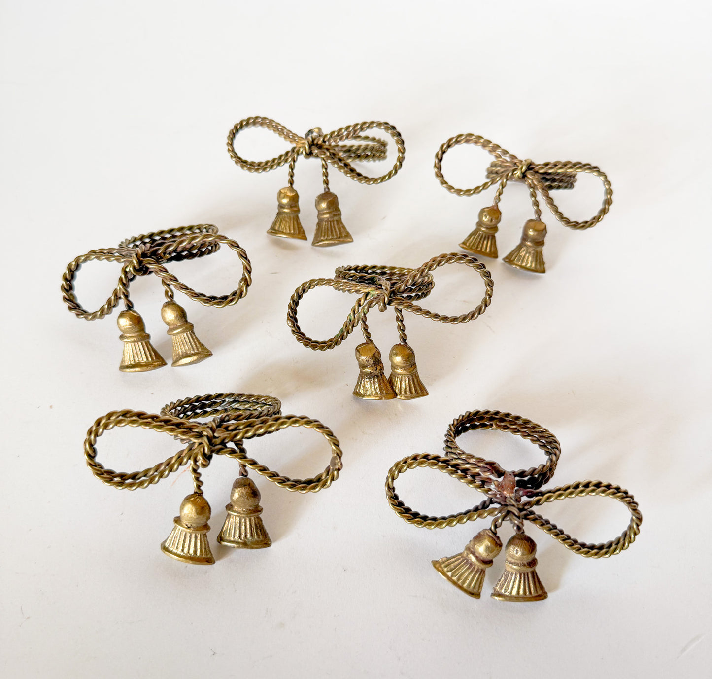 Vintage Brass Tassel Bow Napkin Rings - Set of 6