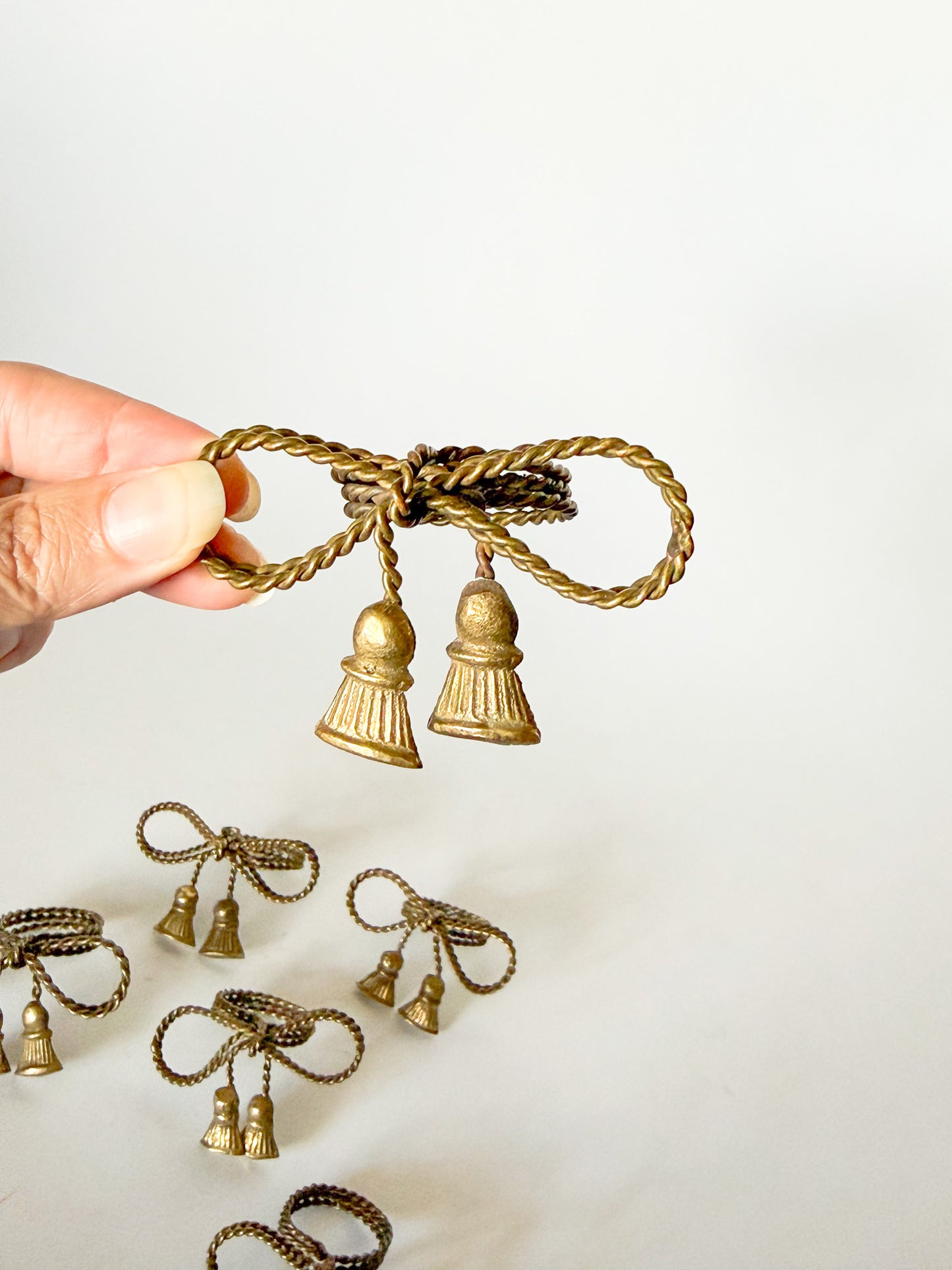 Vintage Brass Tassel Bow Napkin Rings - Set of 6