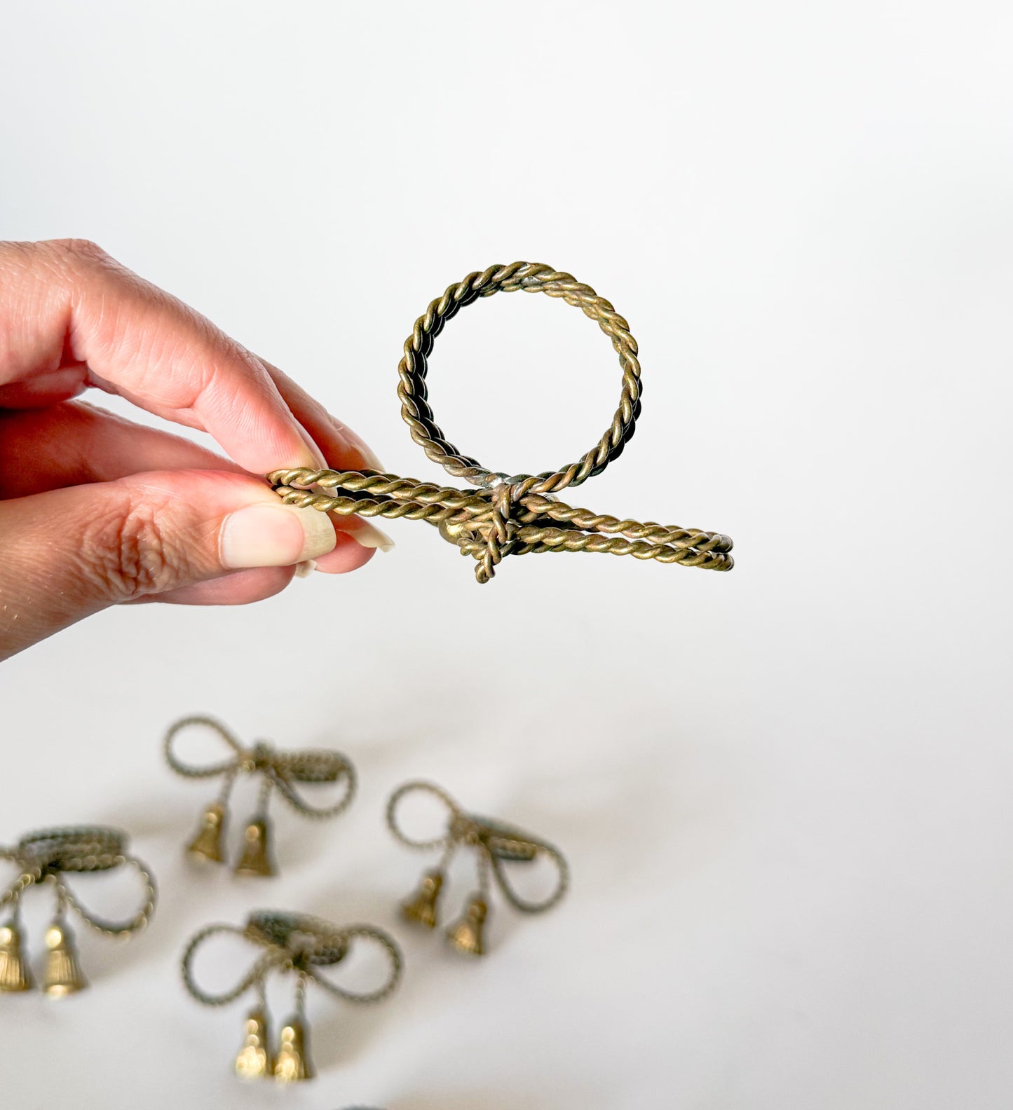 Vintage Brass Tassel Bow Napkin Rings - Set of 6