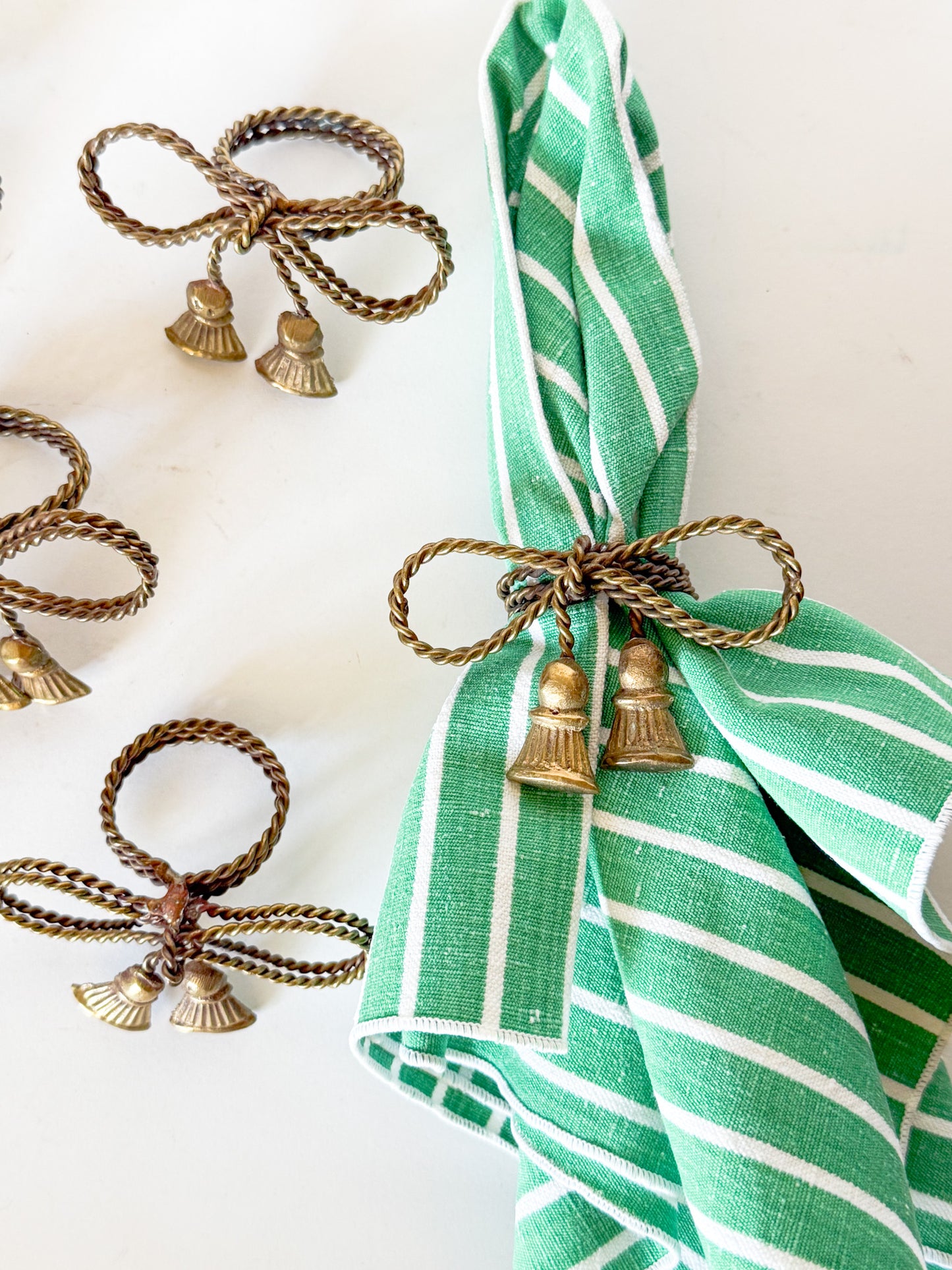 Vintage Brass Tassel Bow Napkin Rings - Set of 6