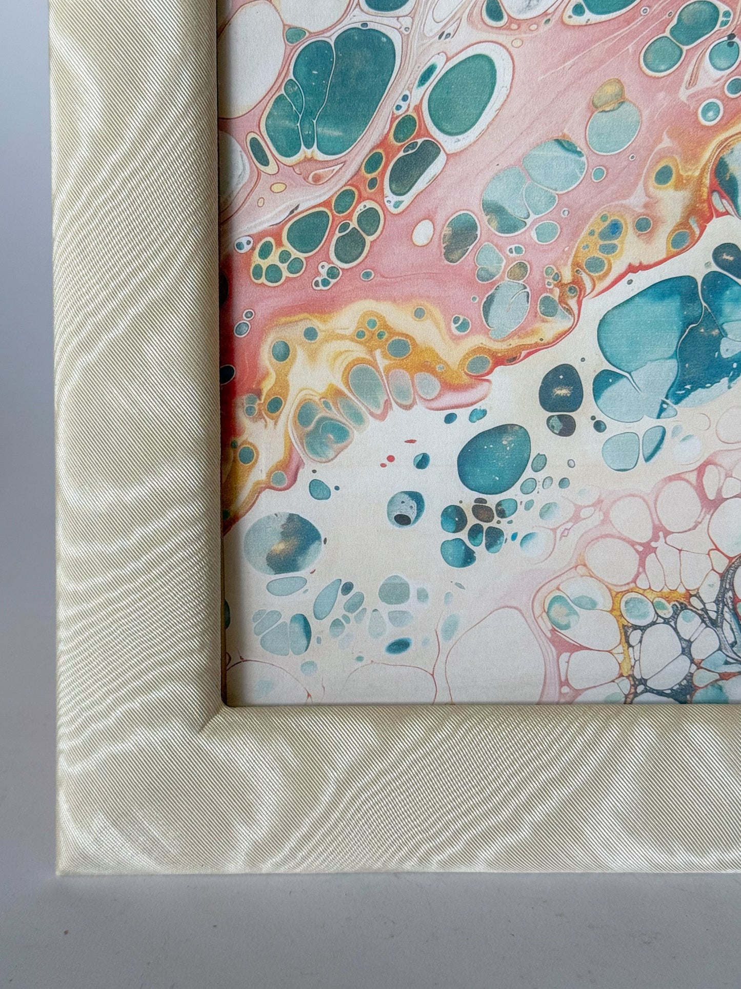 Vintage Moire Ivory and Blush Fabric Table Top Picture Frame, 8x10