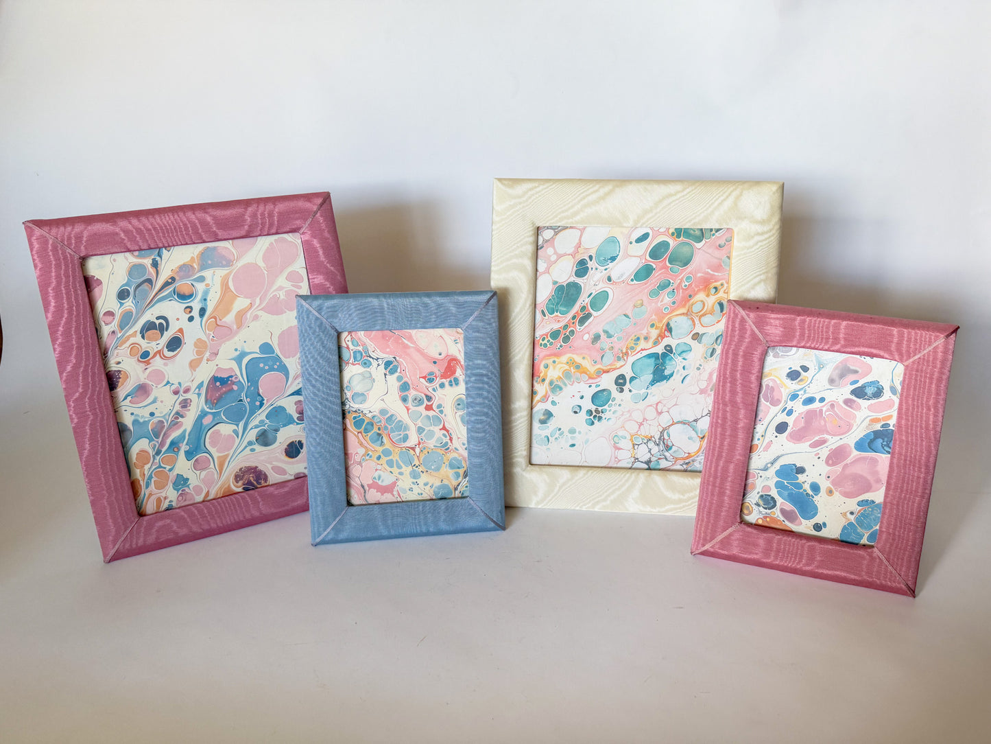 Vintage Moire Ivory and Blush Fabric Table Top Picture Frame, 8x10