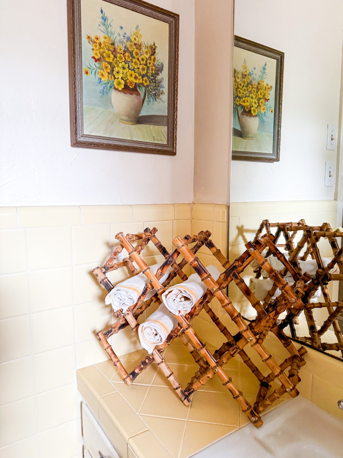Vintage Burnt Tortoise or Scorched Bamboo Collapsable Wine Rack
