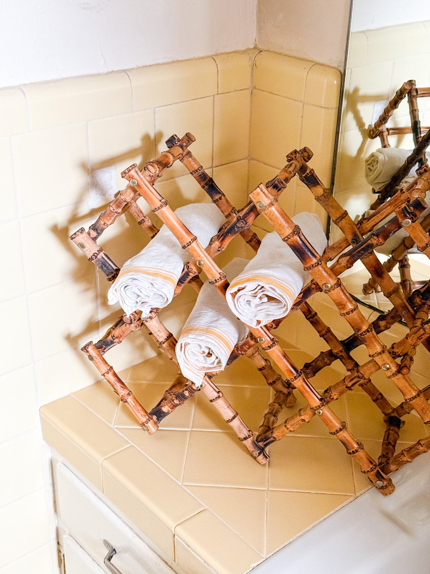 Vintage Burnt Tortoise or Scorched Bamboo Collapsable Wine Rack