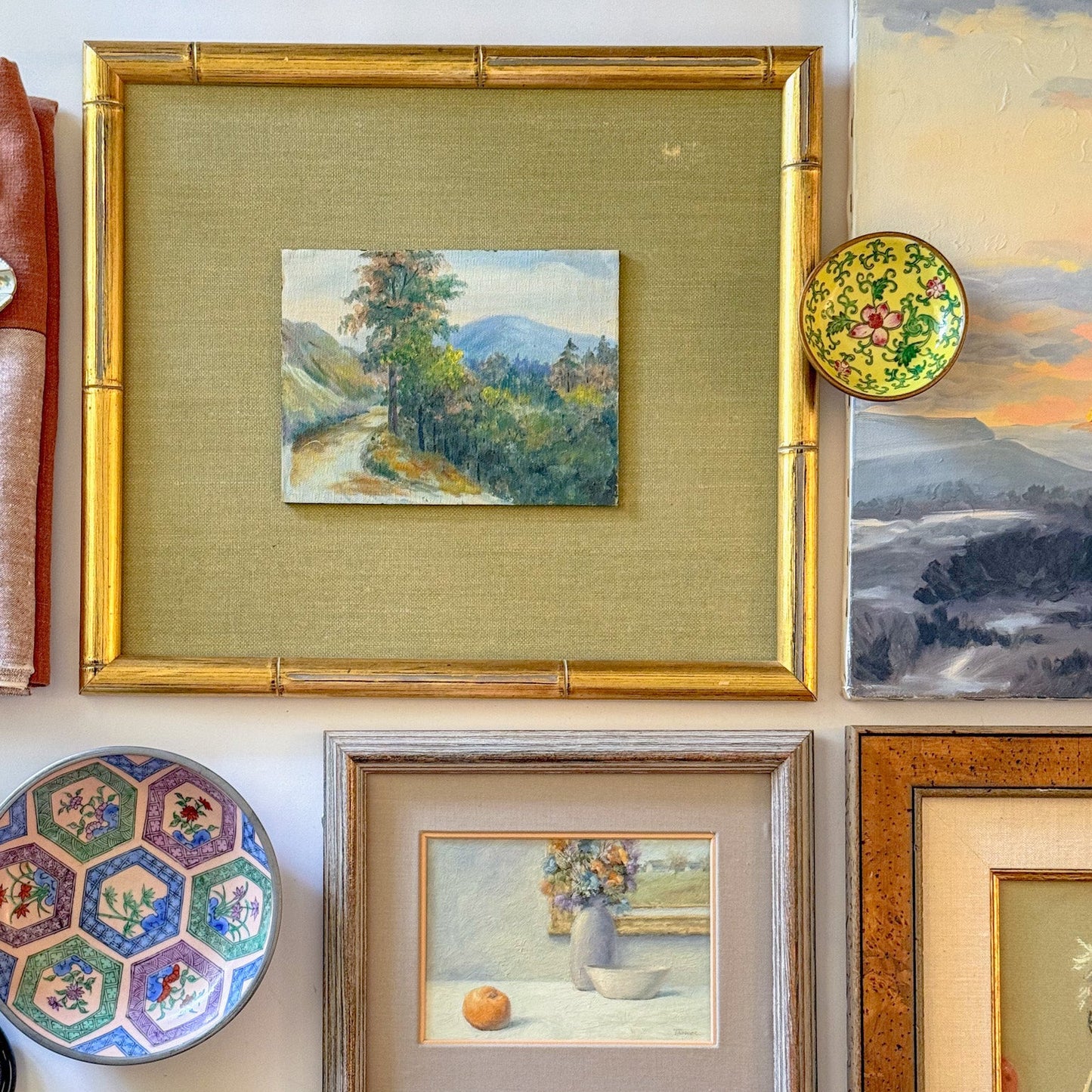 Vintage Original Oil Painting on Board, Gilt Bamboo Frame