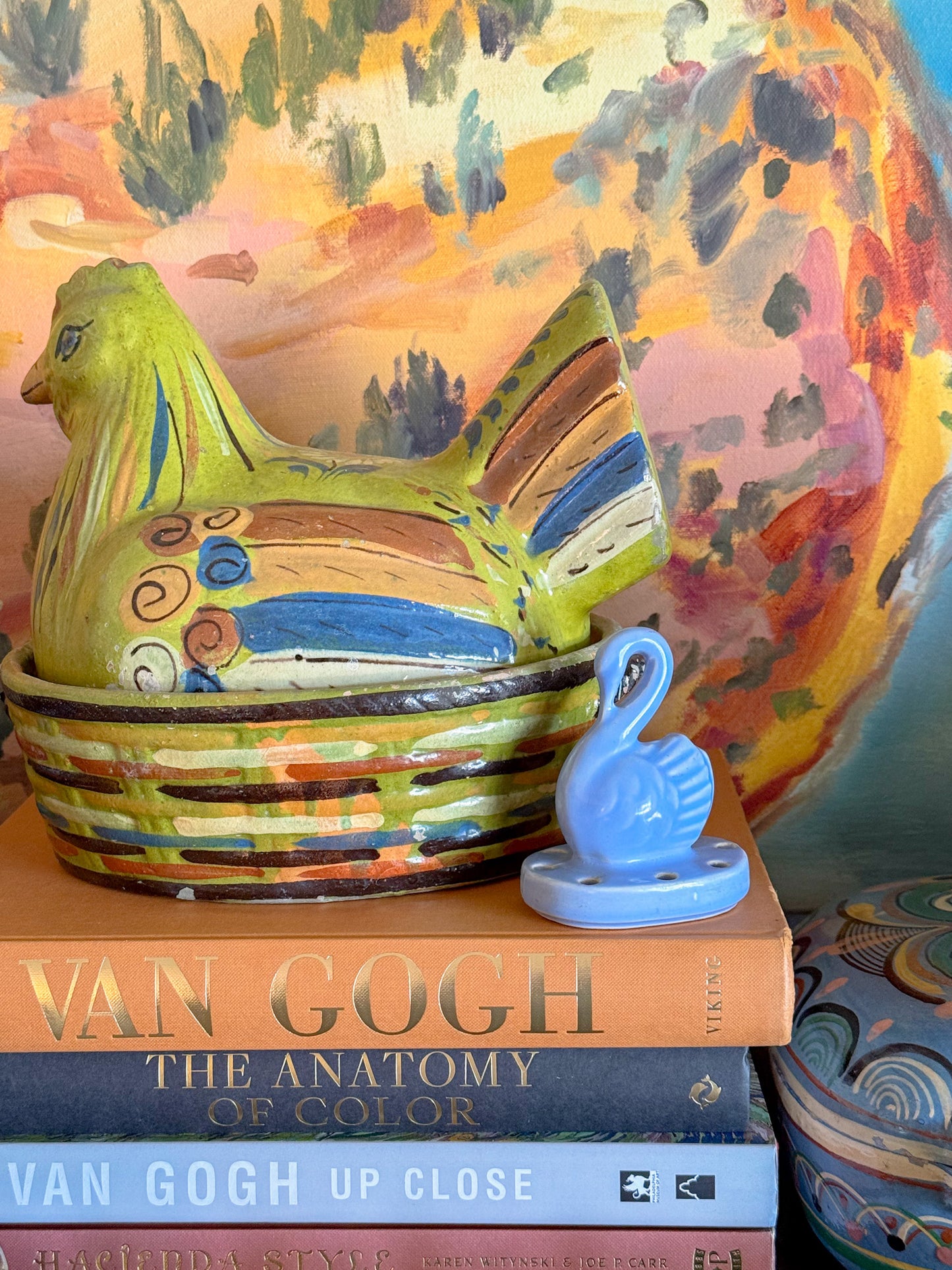 Vintage Perwinkle Swan Flower Frog by Shawnee Pottery