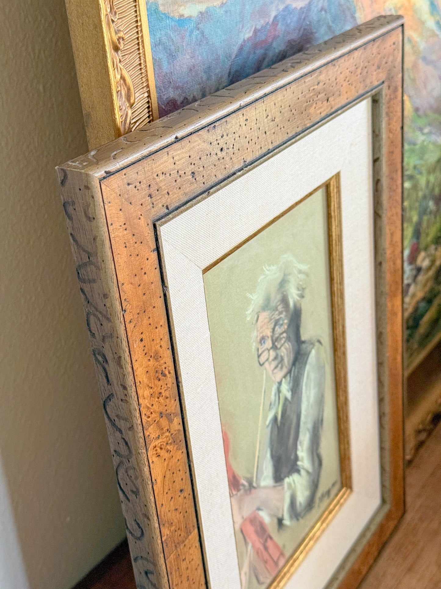 Framed Original Pastel Portrait Sketch of Violinist, Signed