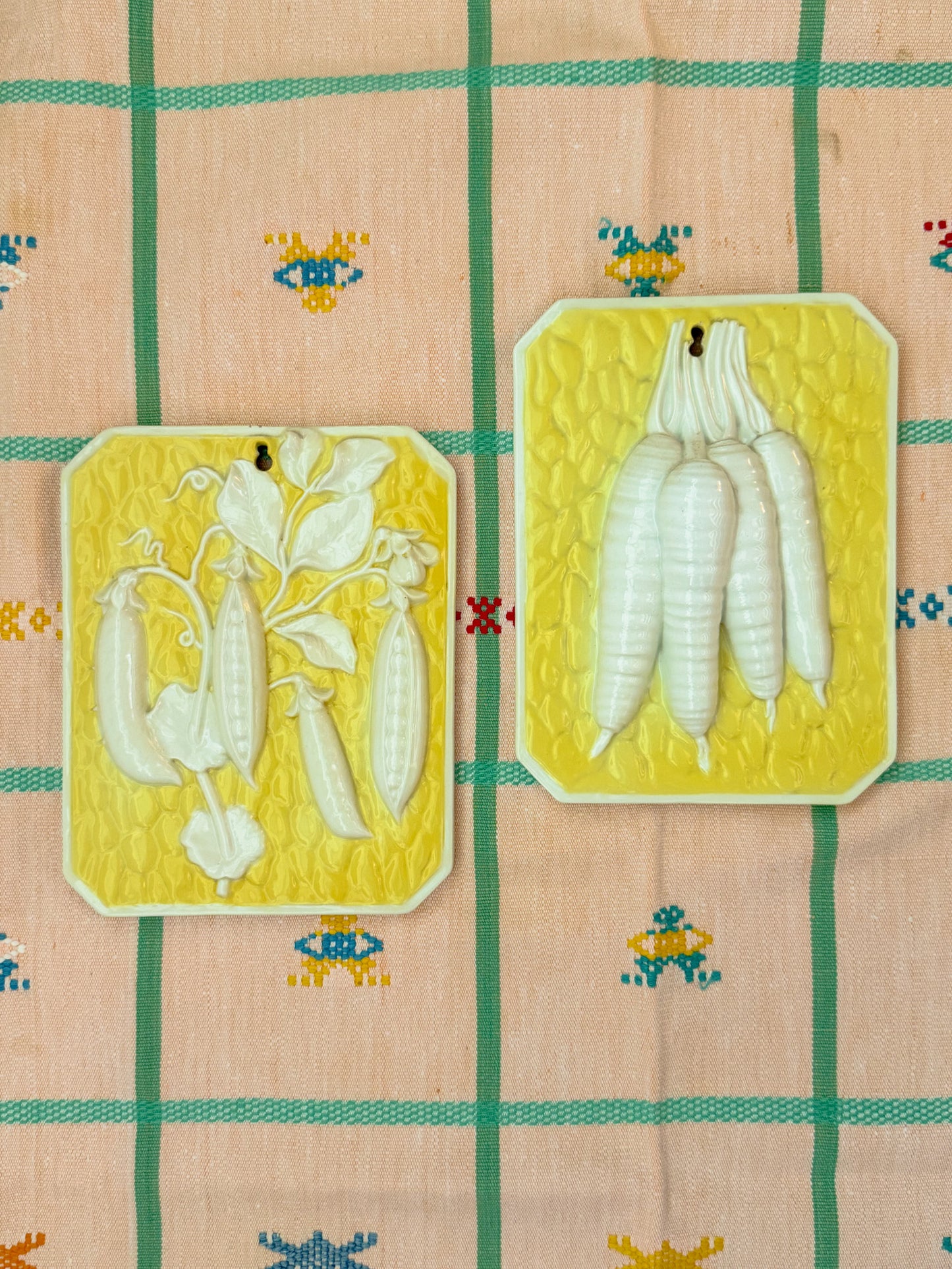 Vintage Italian Ceramic Relief Wall Art Plaques - Pair