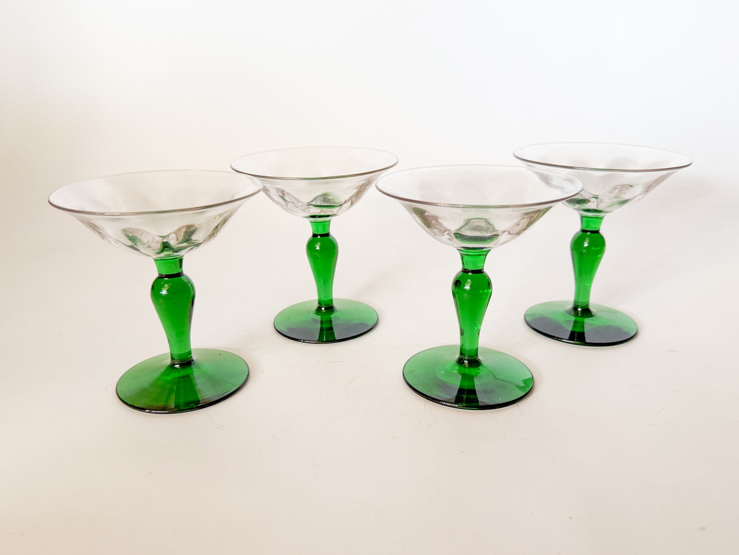 Antique Art Nouveau Green Blown Glass Coupes - Set of 4