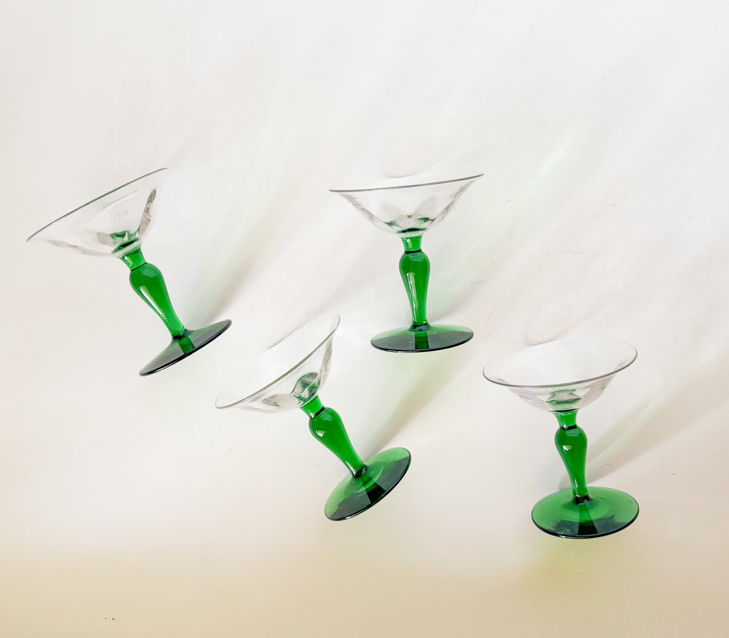 Antique Art Nouveau Green Blown Glass Coupes - Set of 4