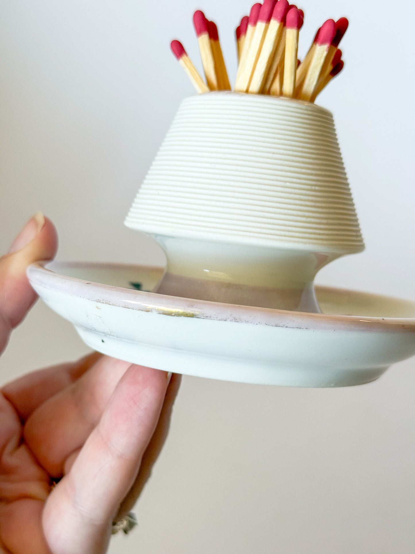 Antique French Porcelain Hand Painted Card Suites Match Striker