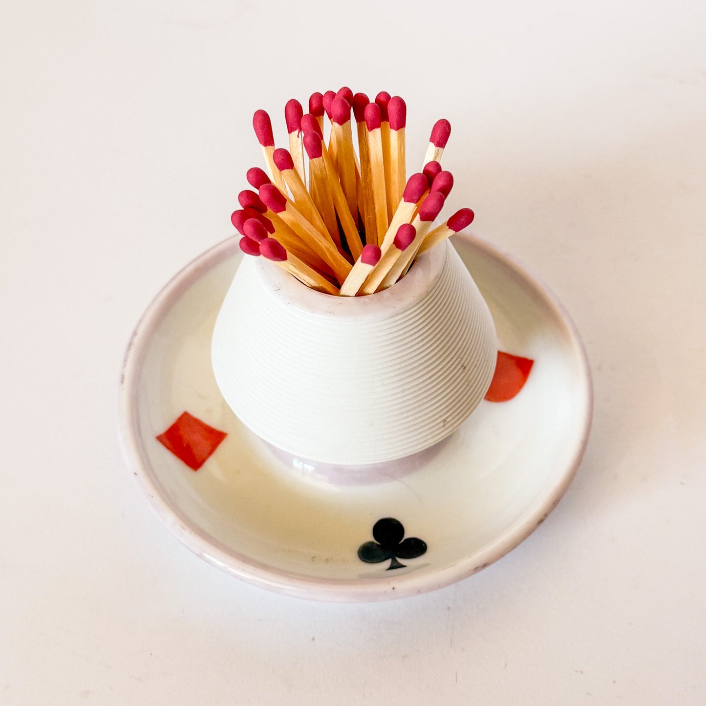 Antique French Porcelain Hand Painted Card Suites Match Striker