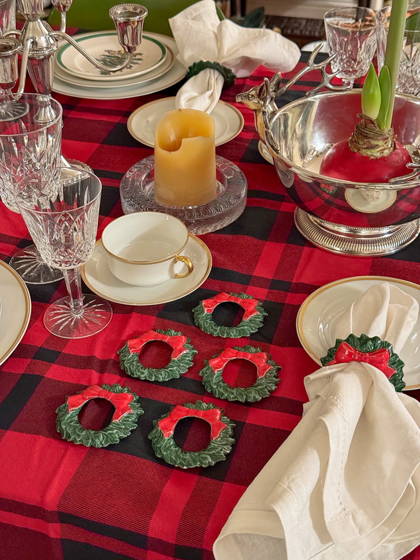 Vintage Ceramic Christmas Wreath Napkin Rings, Set of 11