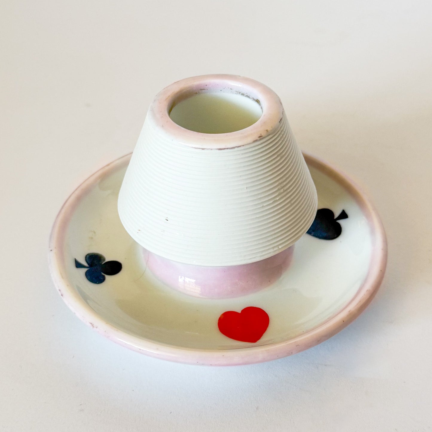 Antique French Porcelain Hand Painted Card Suites Match Striker