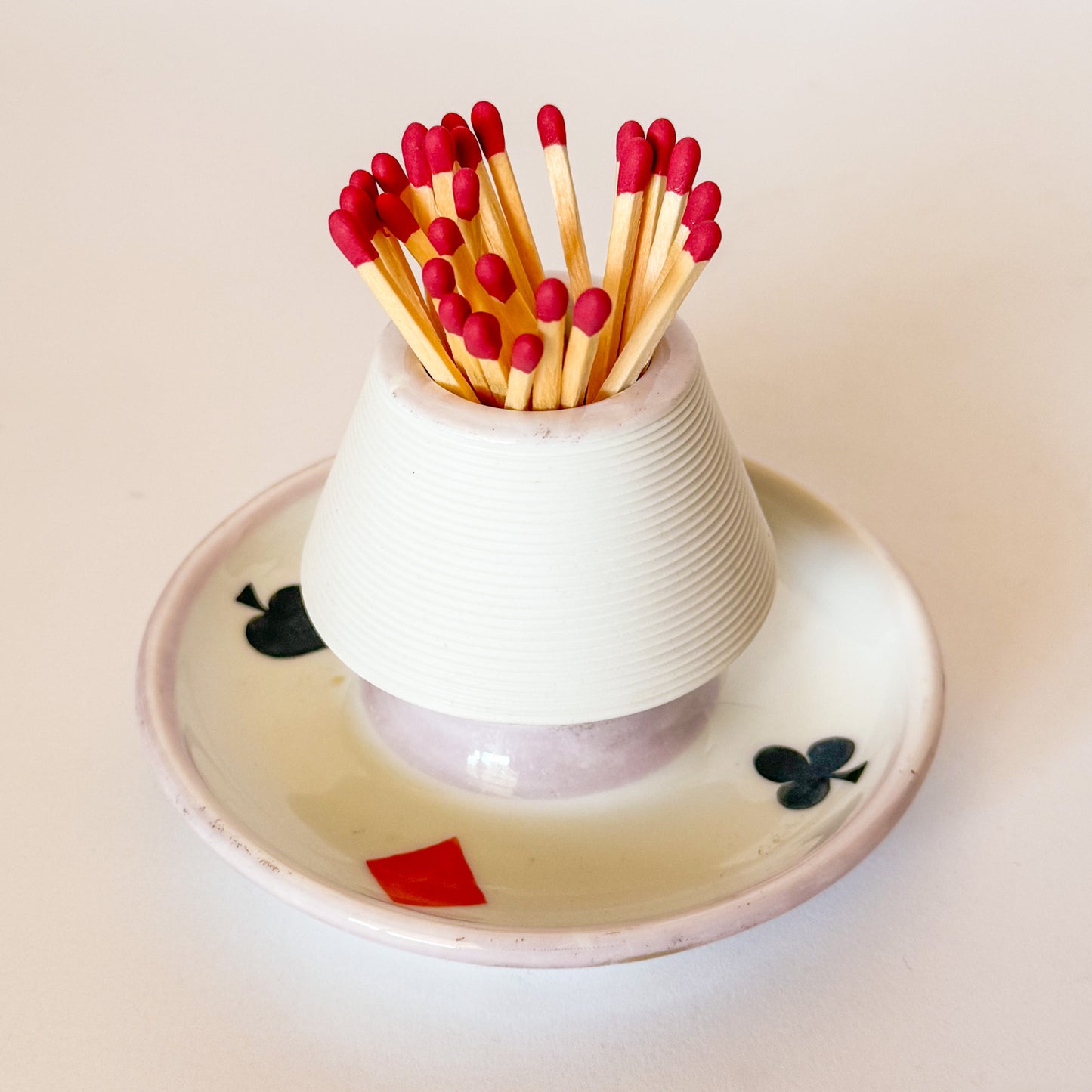 Antique French Porcelain Hand Painted Card Suites Match Striker