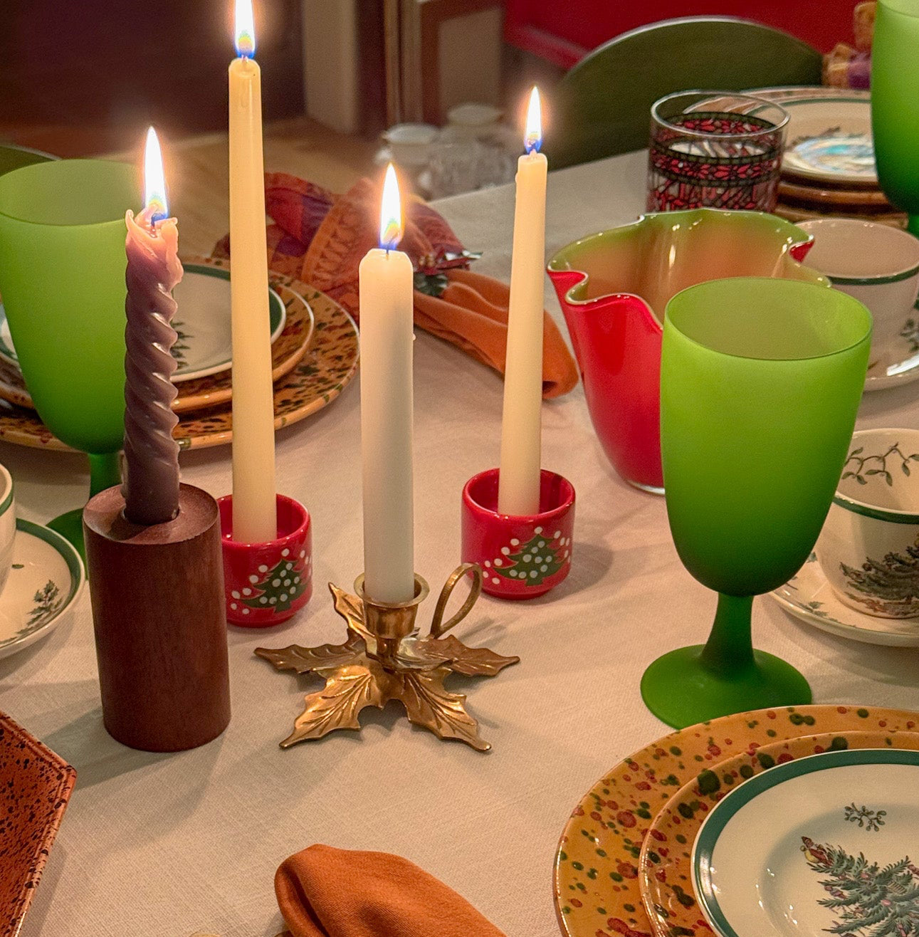 Vintage Brass Holly Candlestick Holder