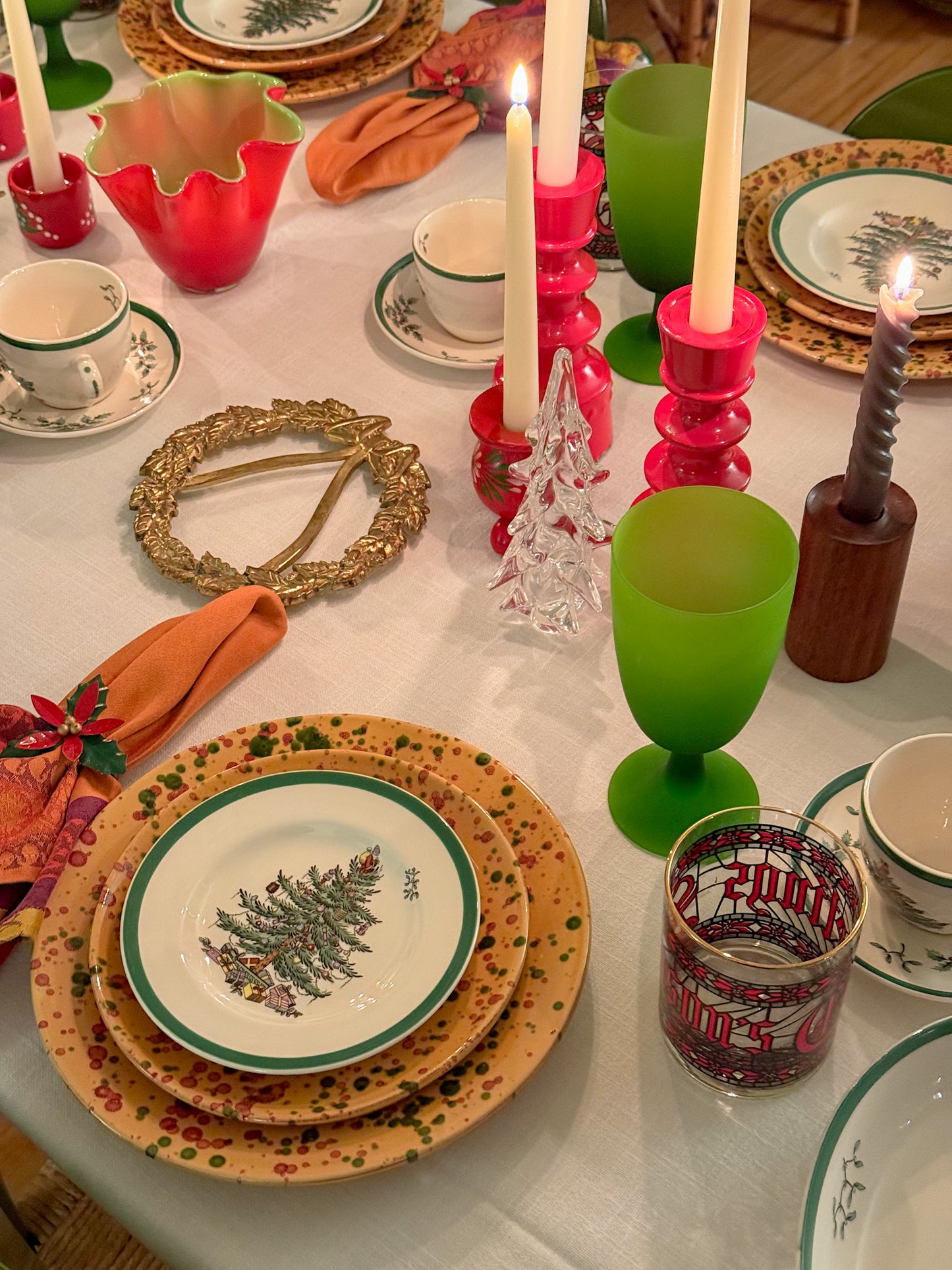 Vintage Spode Christmas Tree Dessert Plates, Set of 7