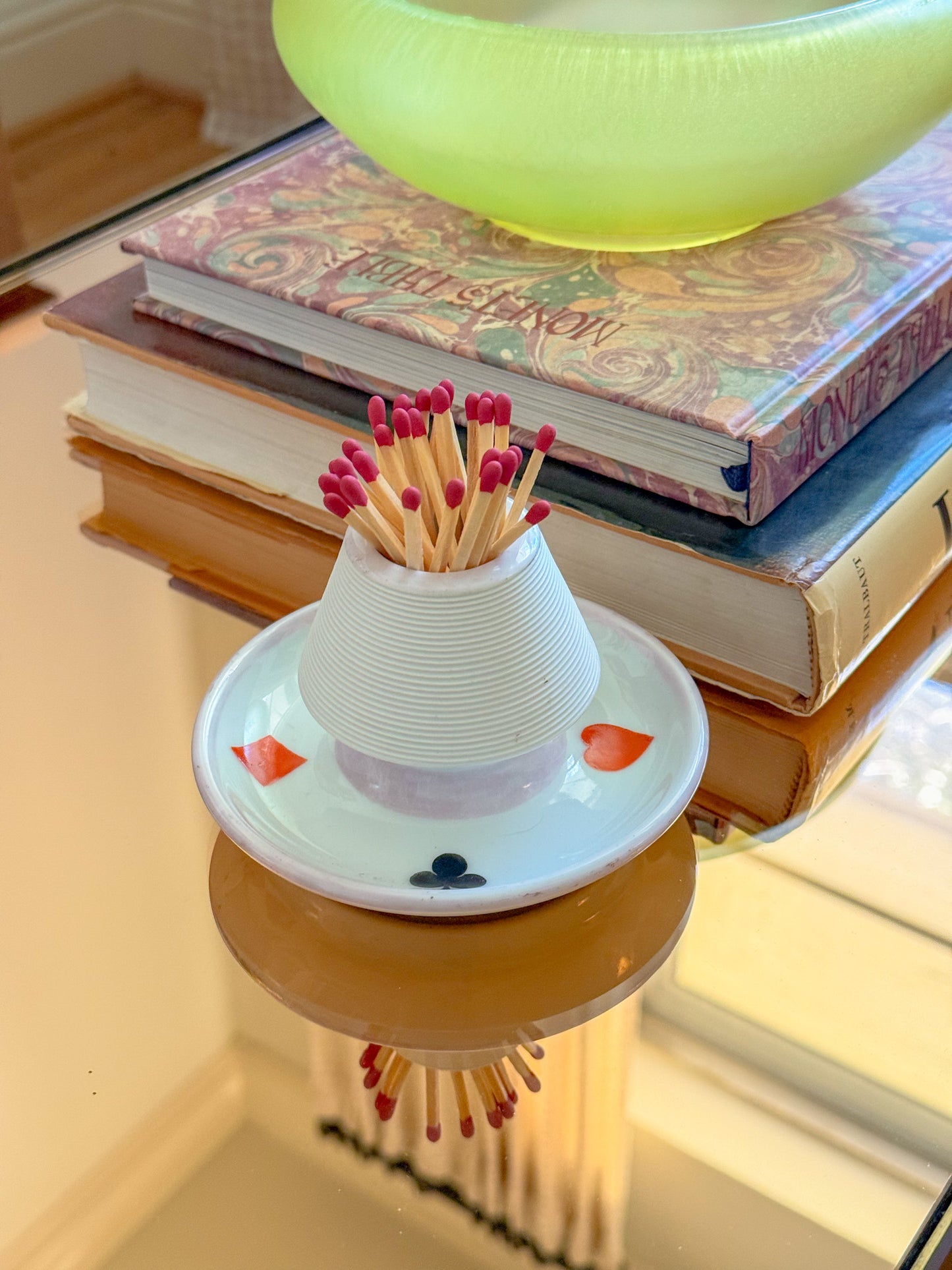 Antique French Porcelain Hand Painted Card Suites Match Striker