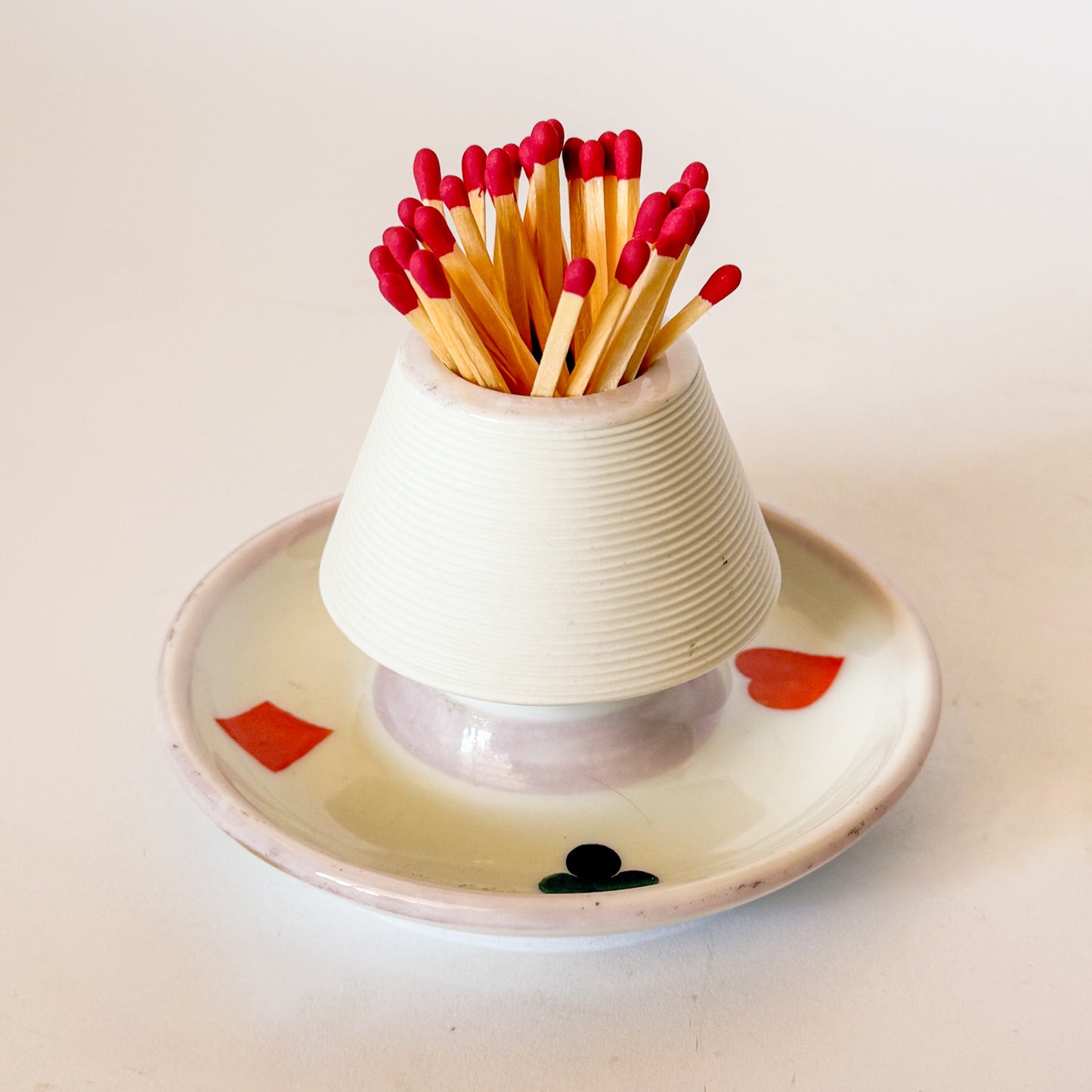 Antique French Porcelain Hand Painted Card Suites Match Striker