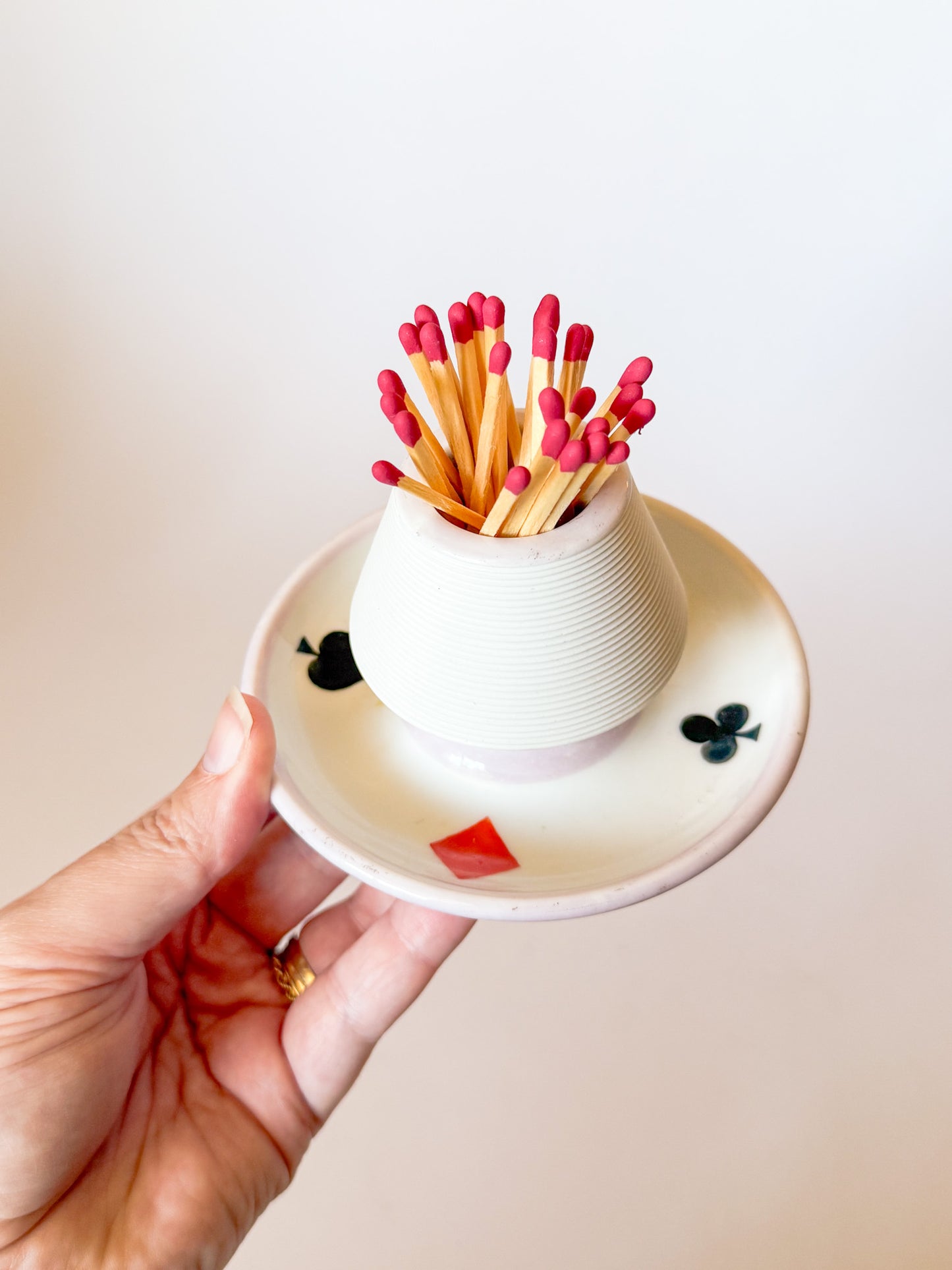 Antique French Porcelain Hand Painted Card Suites Match Striker