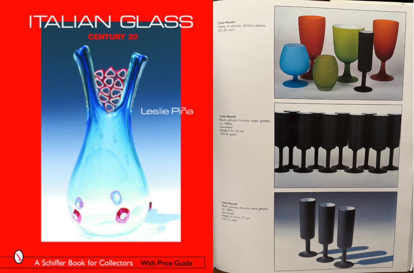 1960s Carlo Moretti Italy Satinato Frosted Green Wine Water Glasses - Set of 7