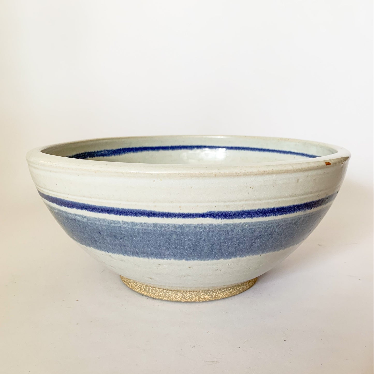 Large Vintage Studio Pottery Blue Striped Bowl