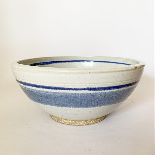 Large Vintage Studio Pottery Blue Striped Bowl
