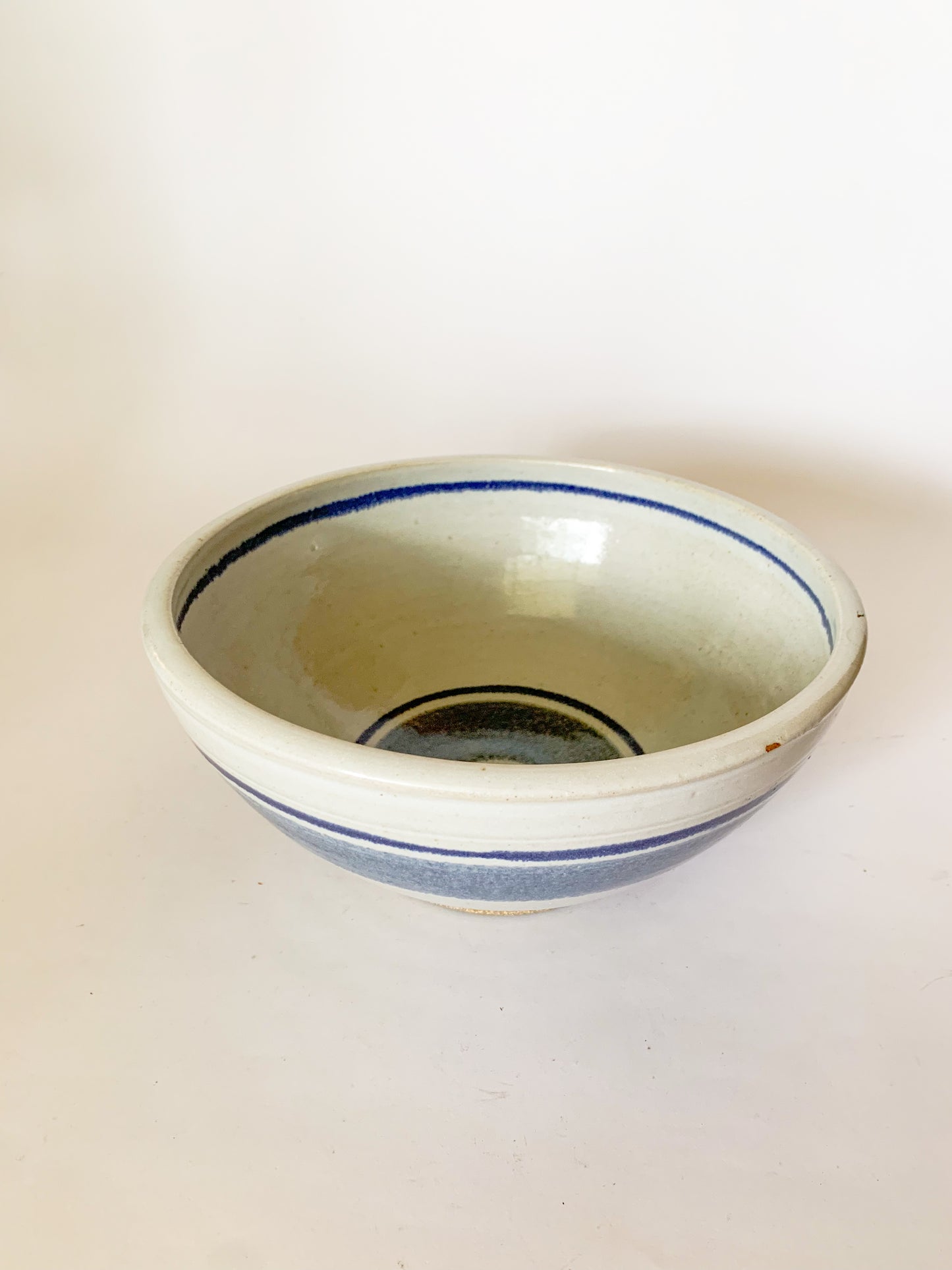 Large Vintage Studio Pottery Blue Striped Bowl
