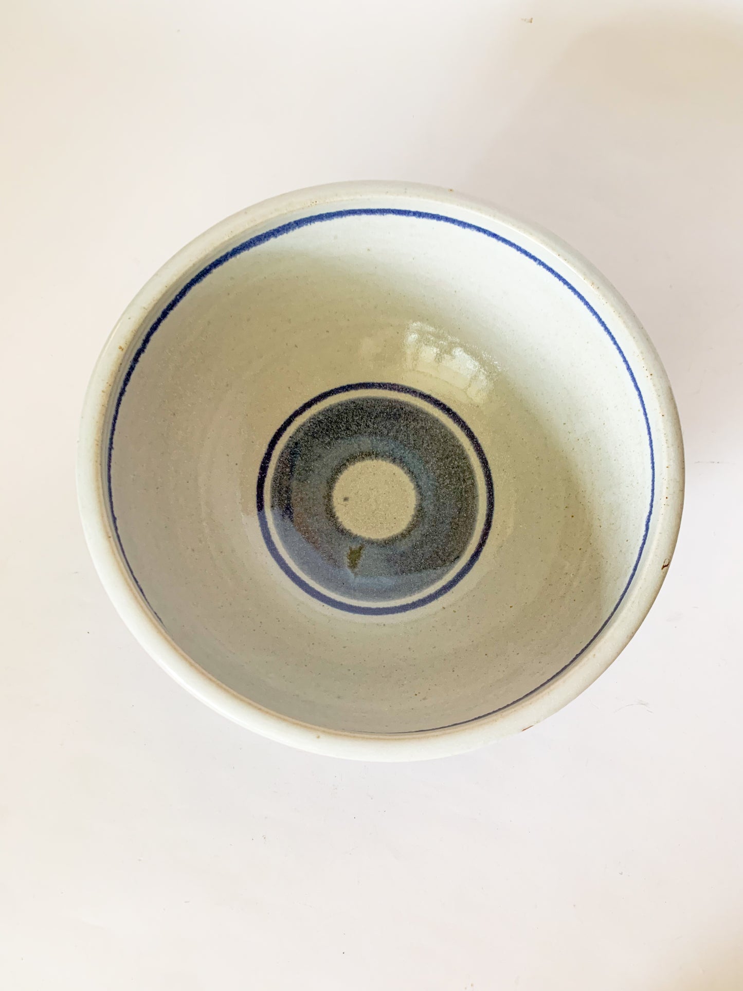 Large Vintage Studio Pottery Blue Striped Bowl