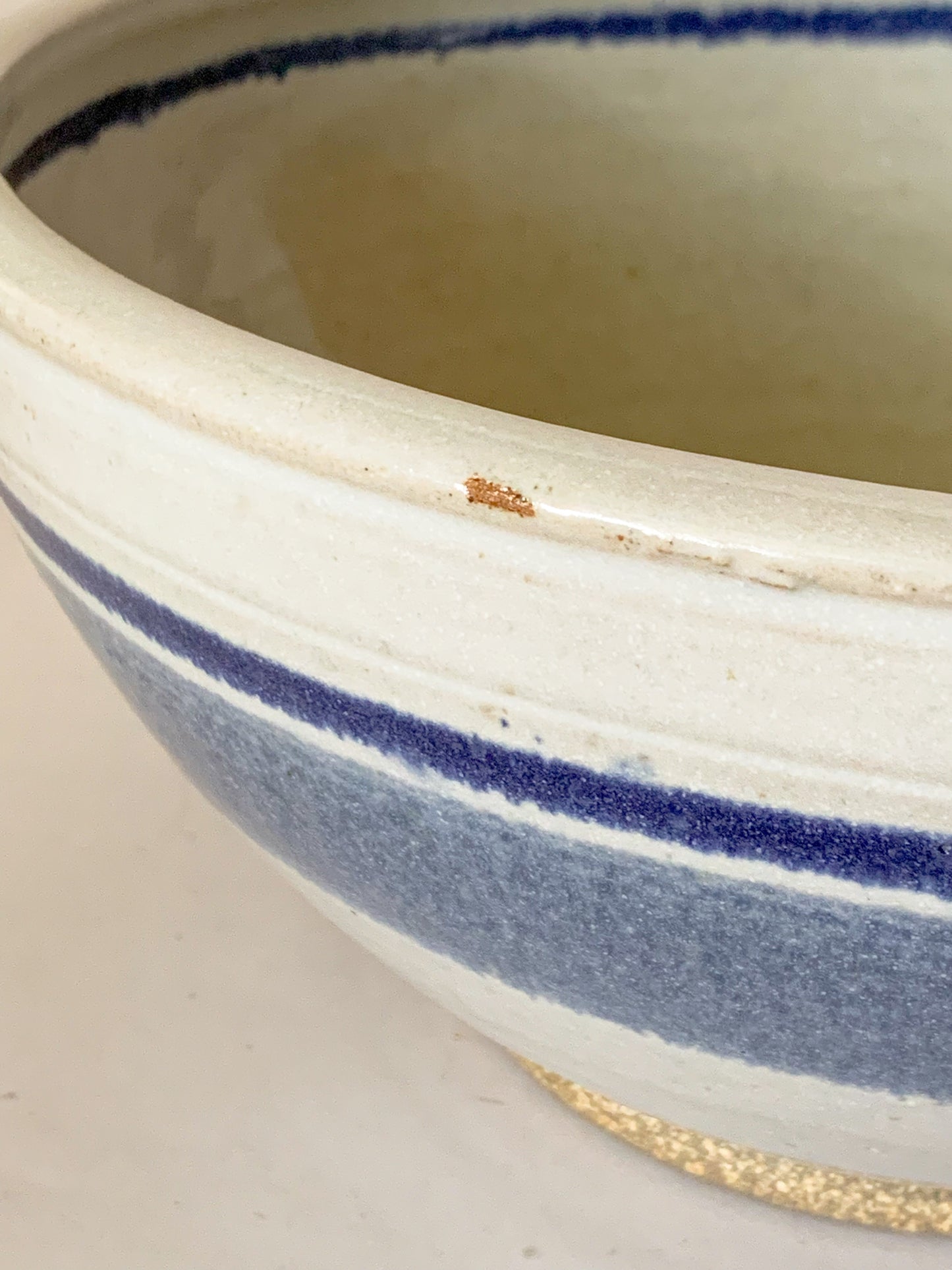 Large Vintage Studio Pottery Blue Striped Bowl