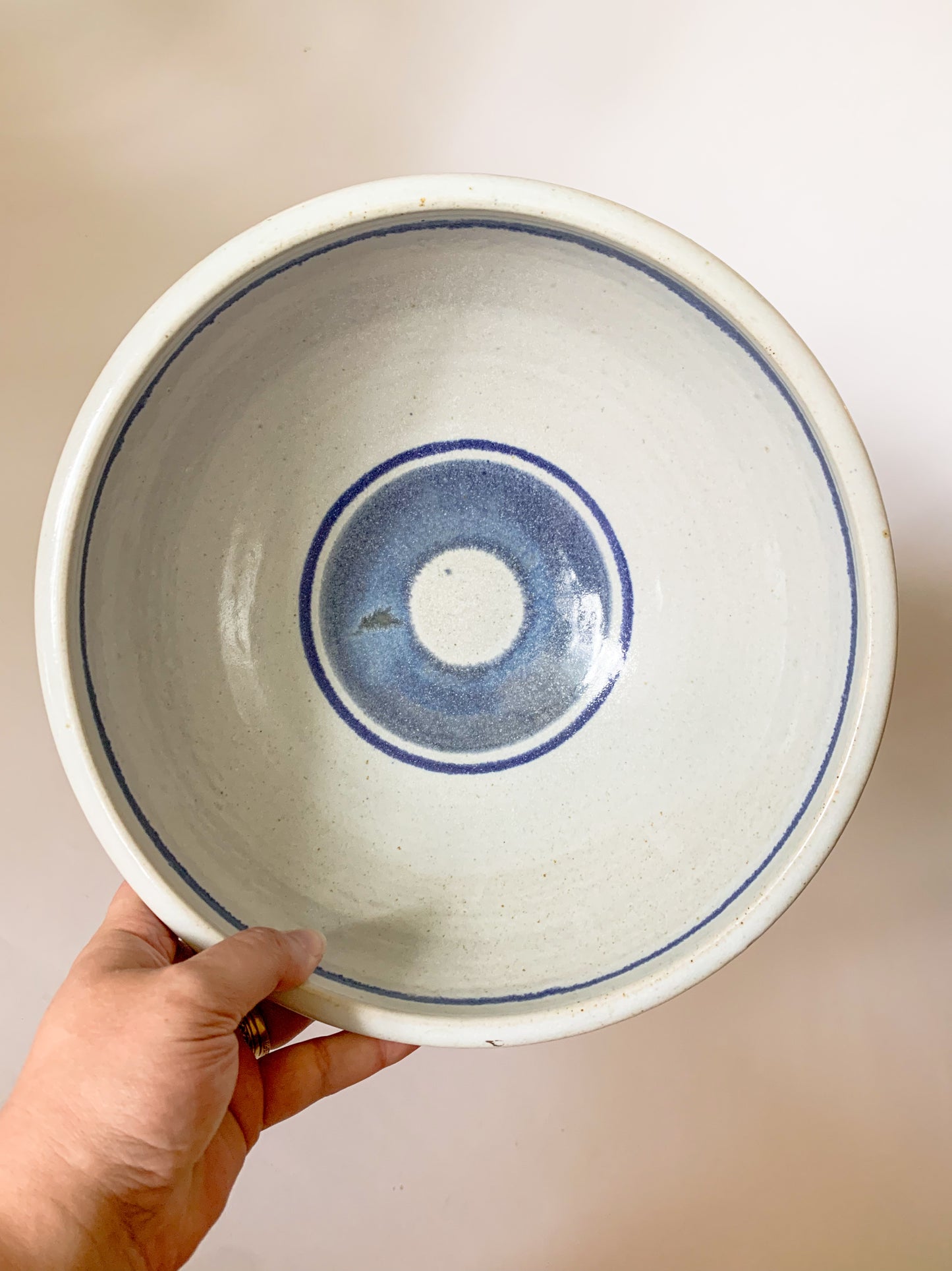 Large Vintage Studio Pottery Blue Striped Bowl