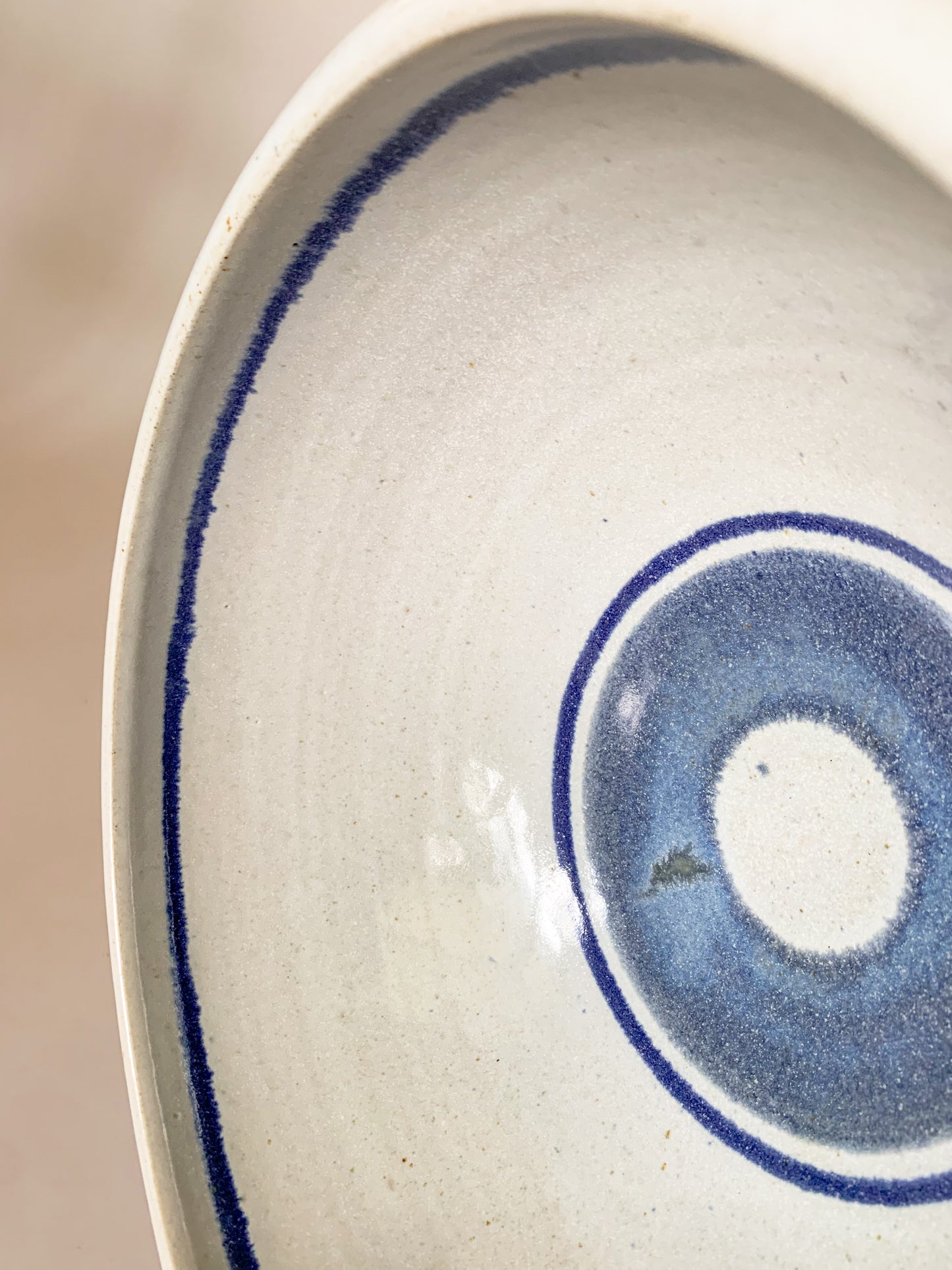 Large Vintage Studio Pottery Blue Striped Bowl