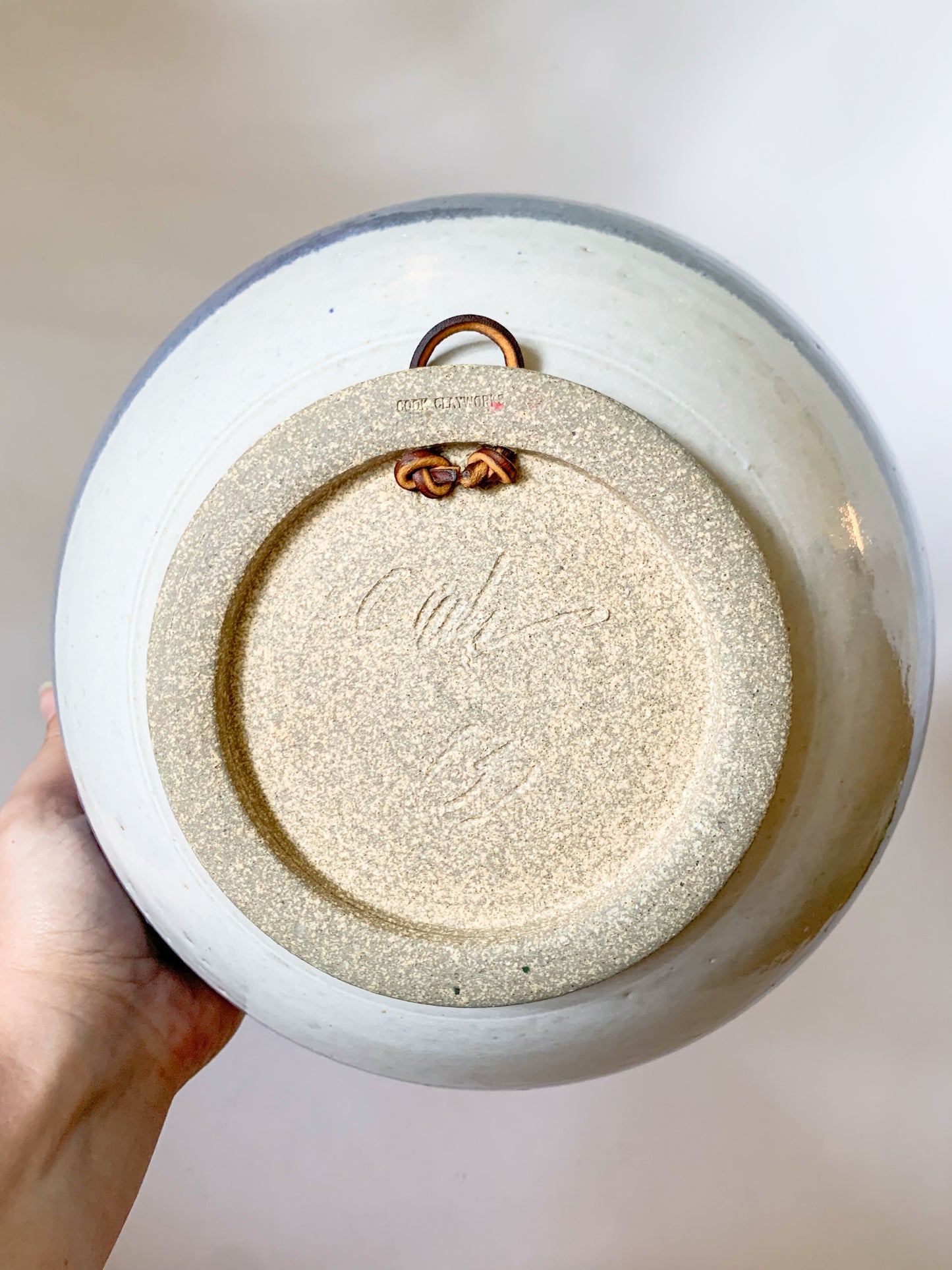Large Vintage Studio Pottery Blue Striped Bowl