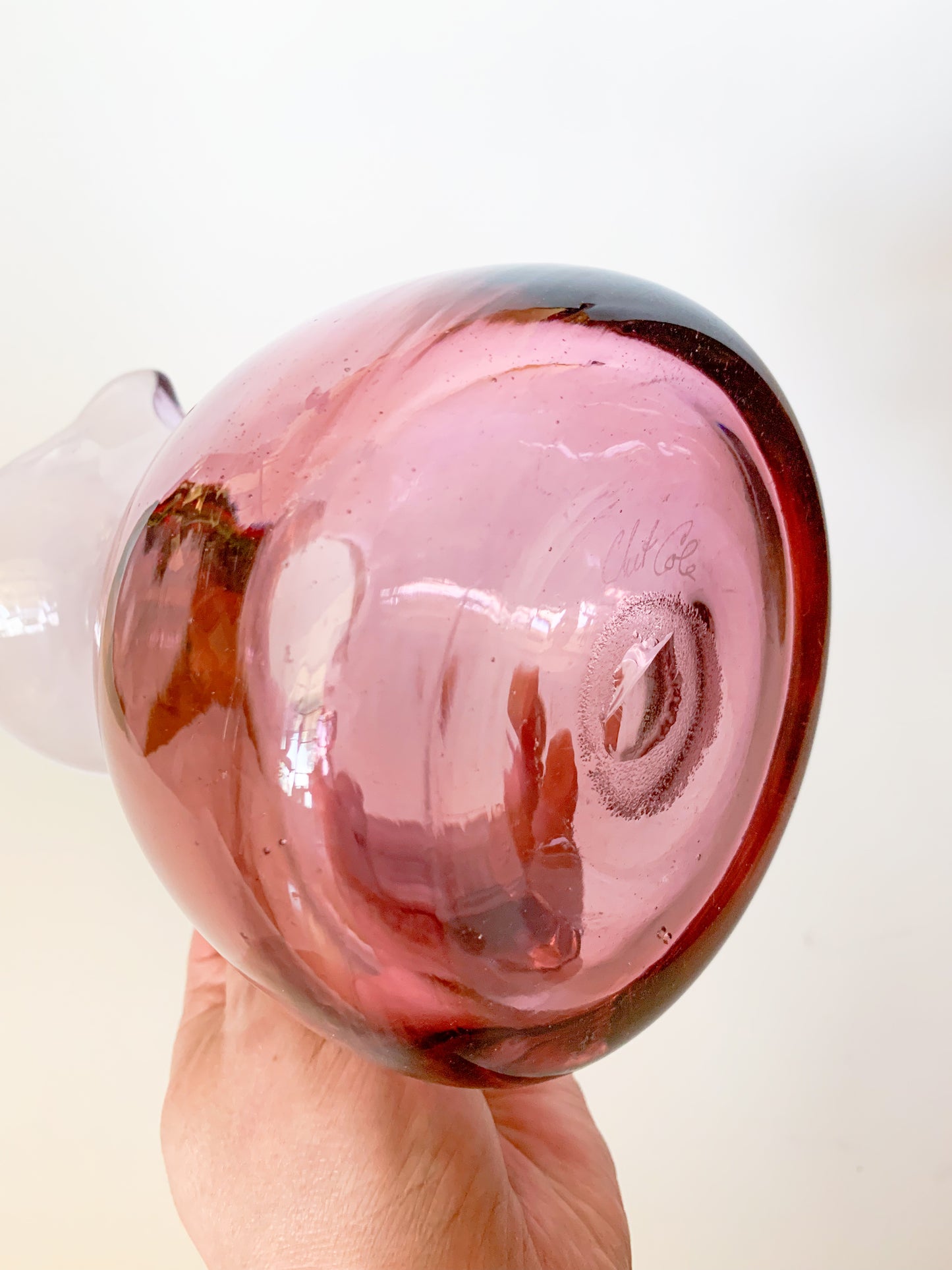 1970s Chet Cole Signed Amethyst Blown Art Glass Pitcher