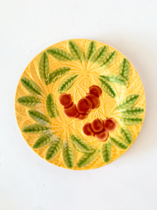 Vintage Bordallo Pinheiro Majolica Yellow Cherries Salad Plate