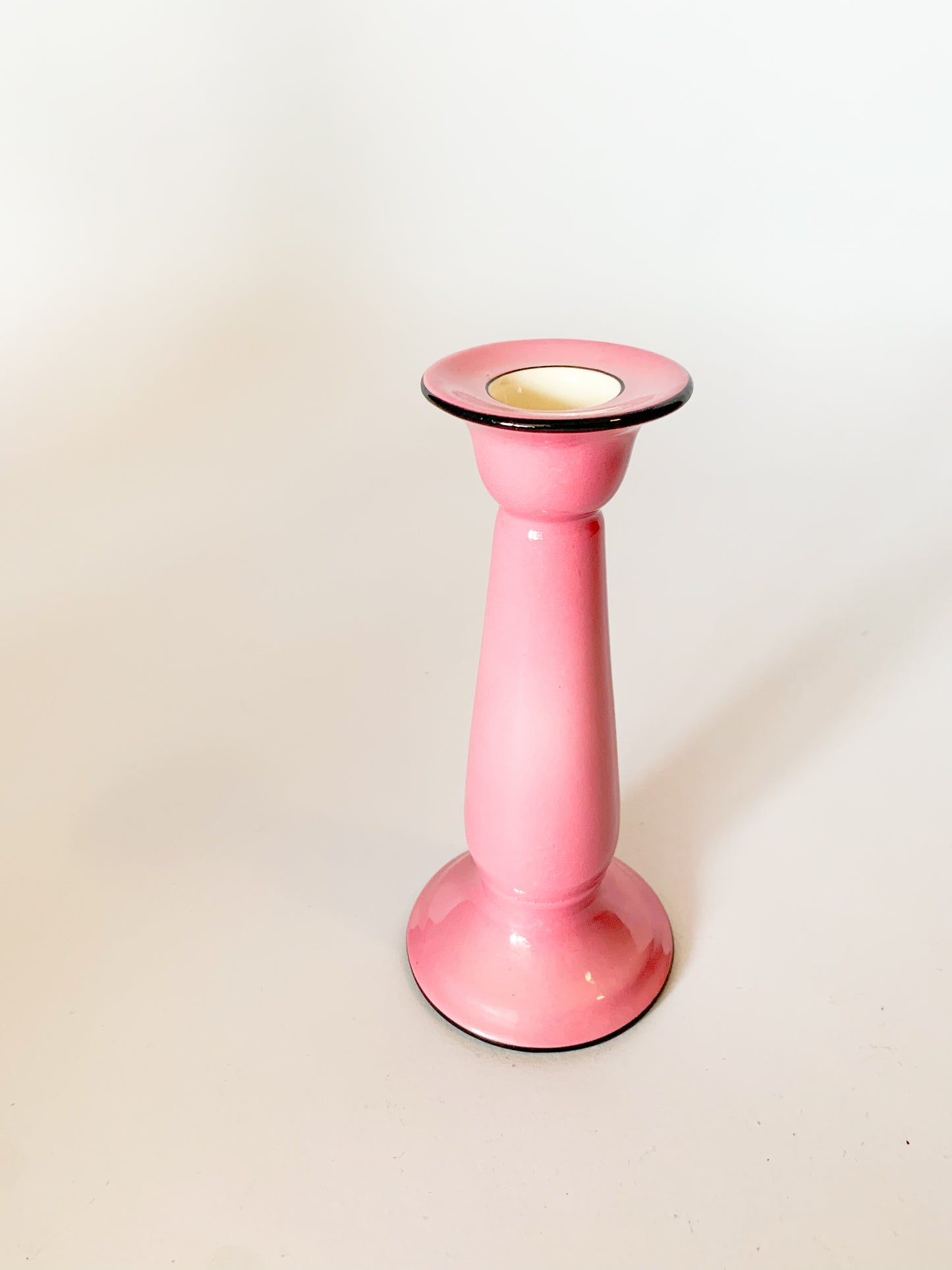 Vintage Pink and Black Ceramic Candlestick