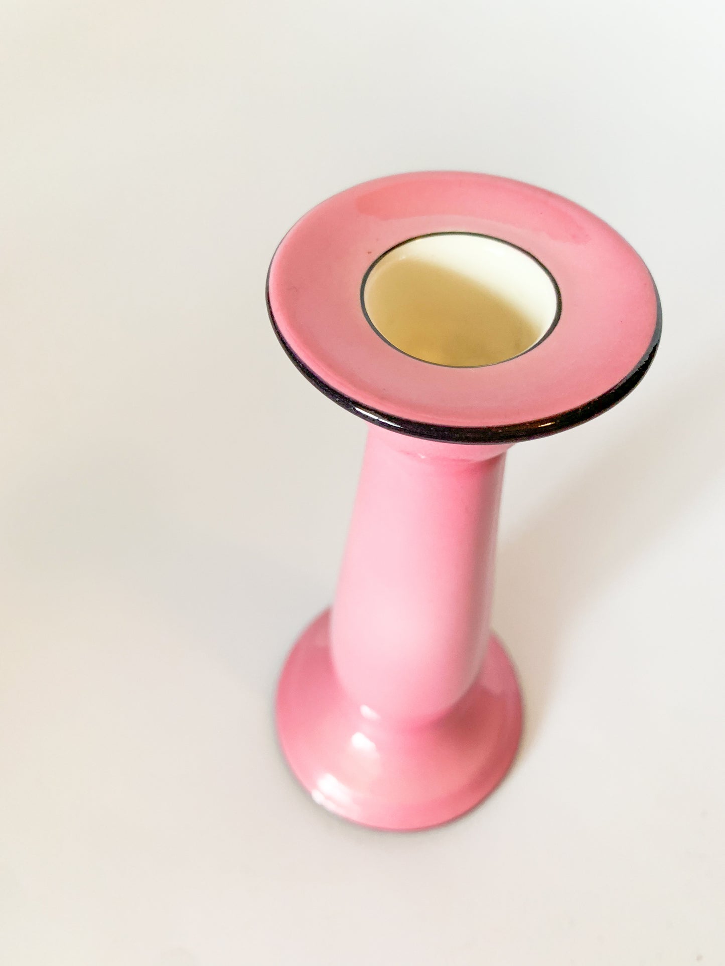 Vintage Pink and Black Ceramic Candlestick