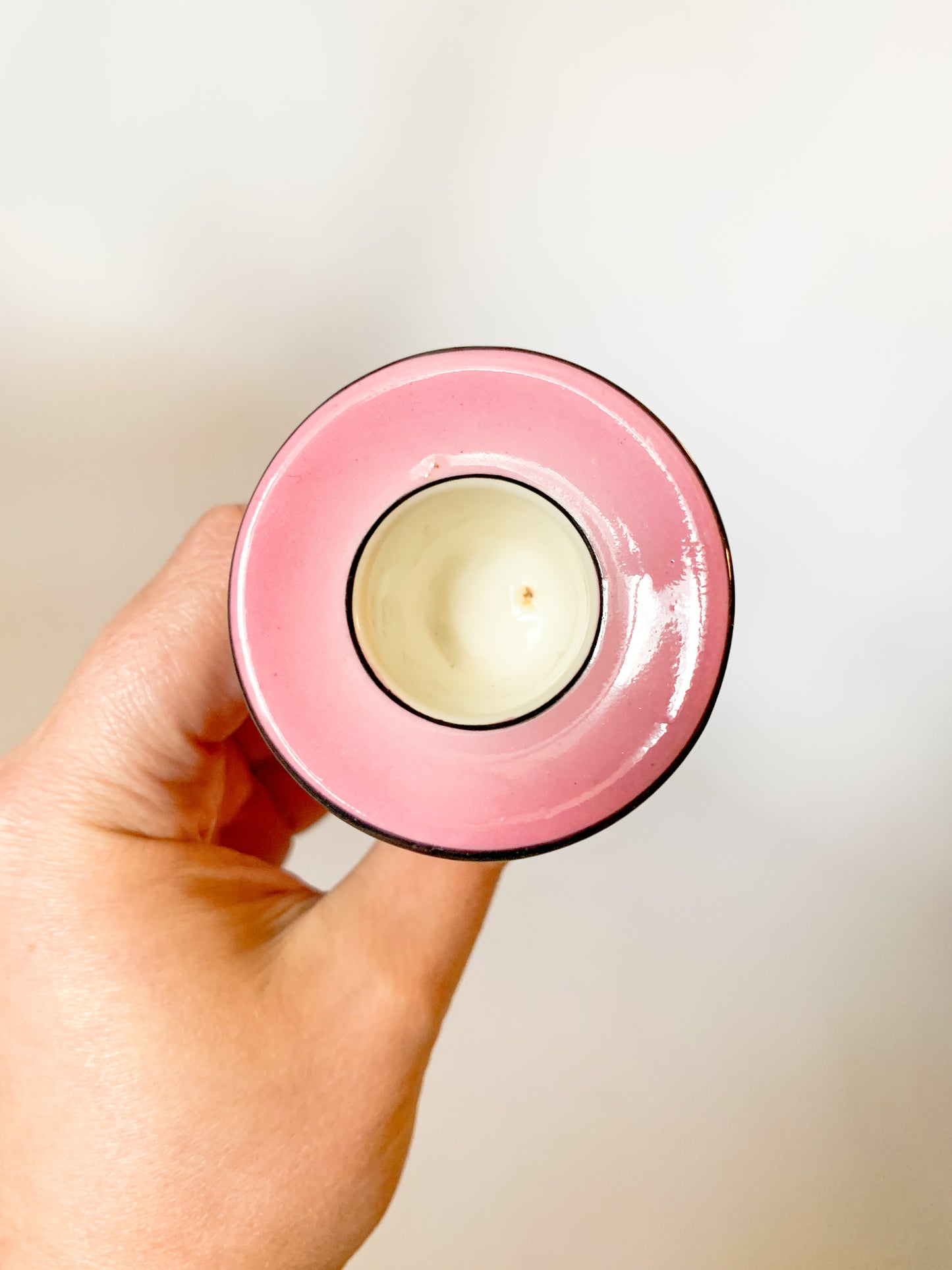 Vintage Pink and Black Ceramic Candlestick