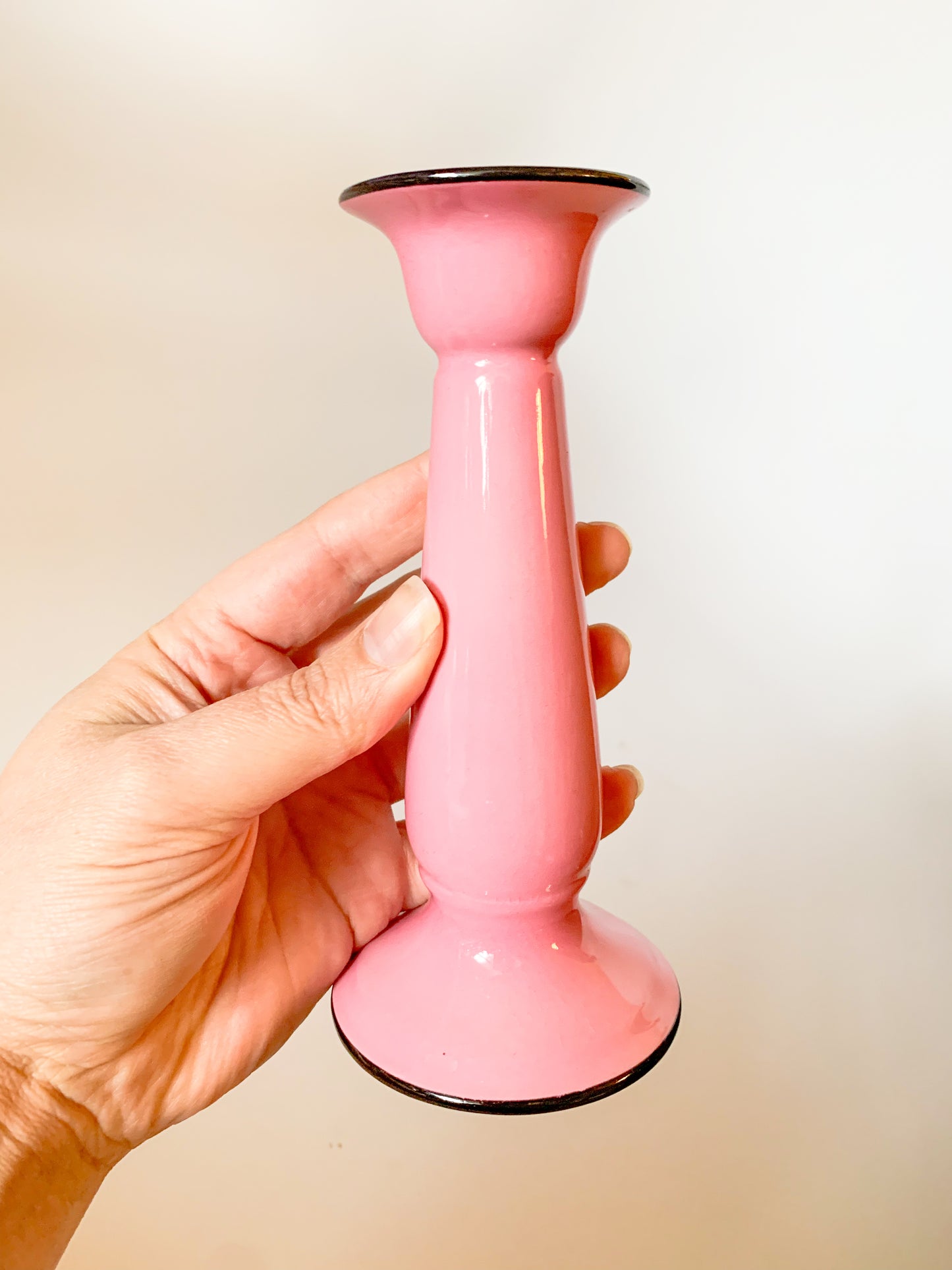 Vintage Pink and Black Ceramic Candlestick