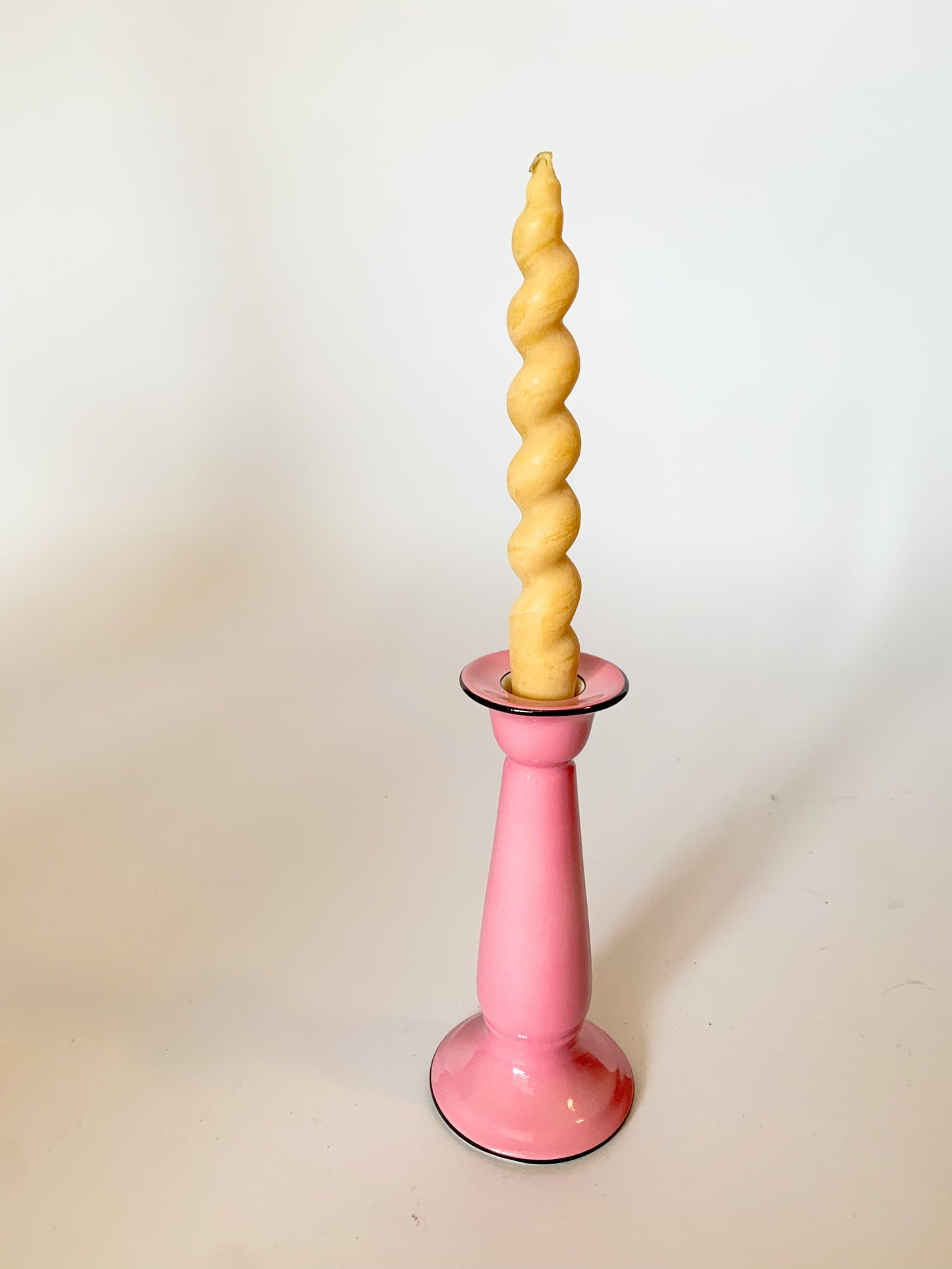 Vintage Pink and Black Ceramic Candlestick