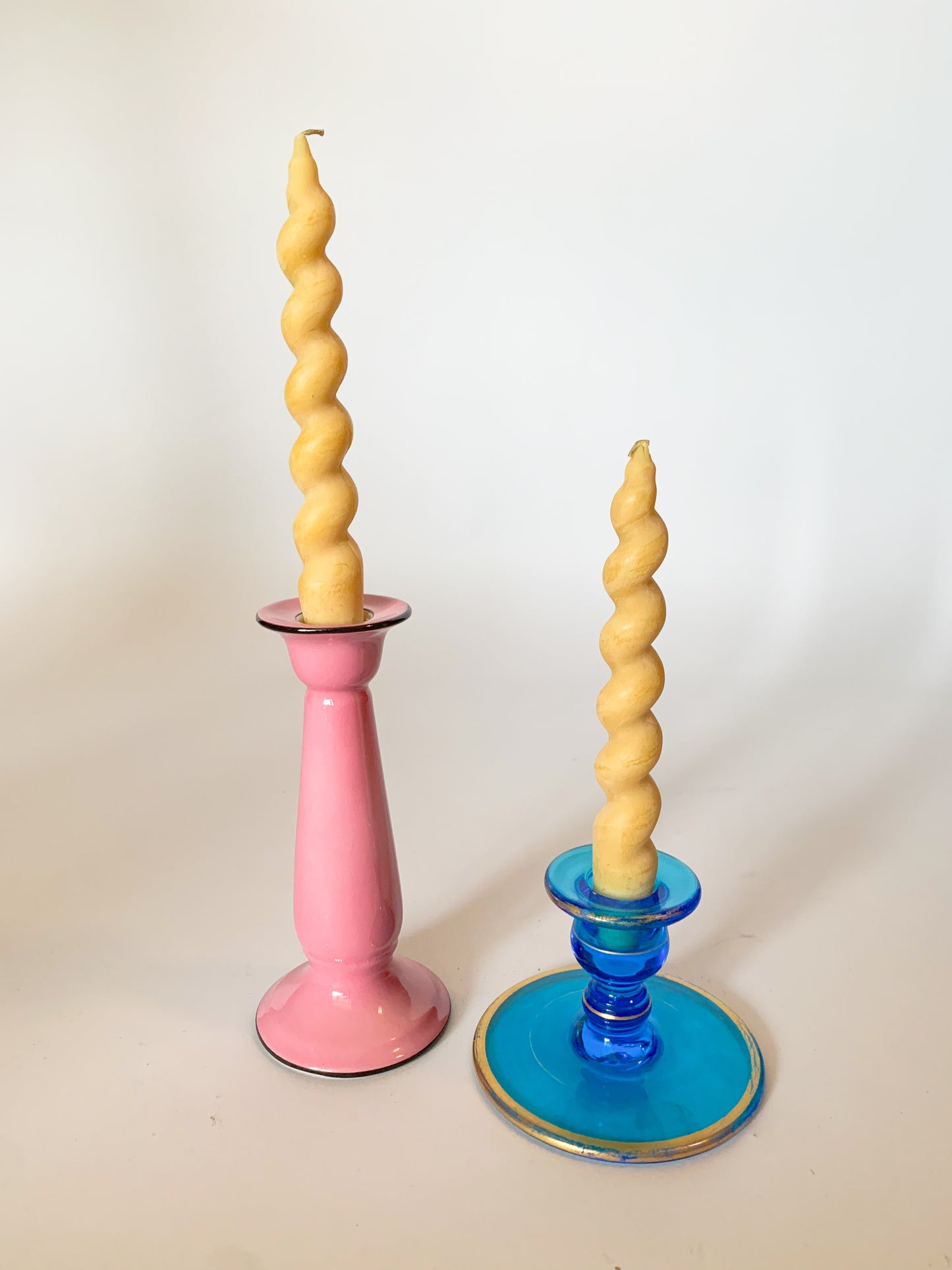 Vintage Pink and Black Ceramic Candlestick