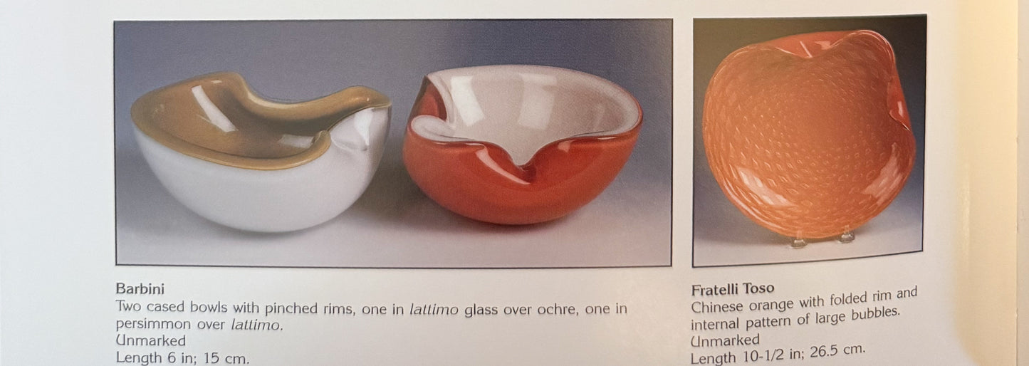 Mid Century Barbini Murano Orange and White Gold Flecks Italian Art Glass Bowl
